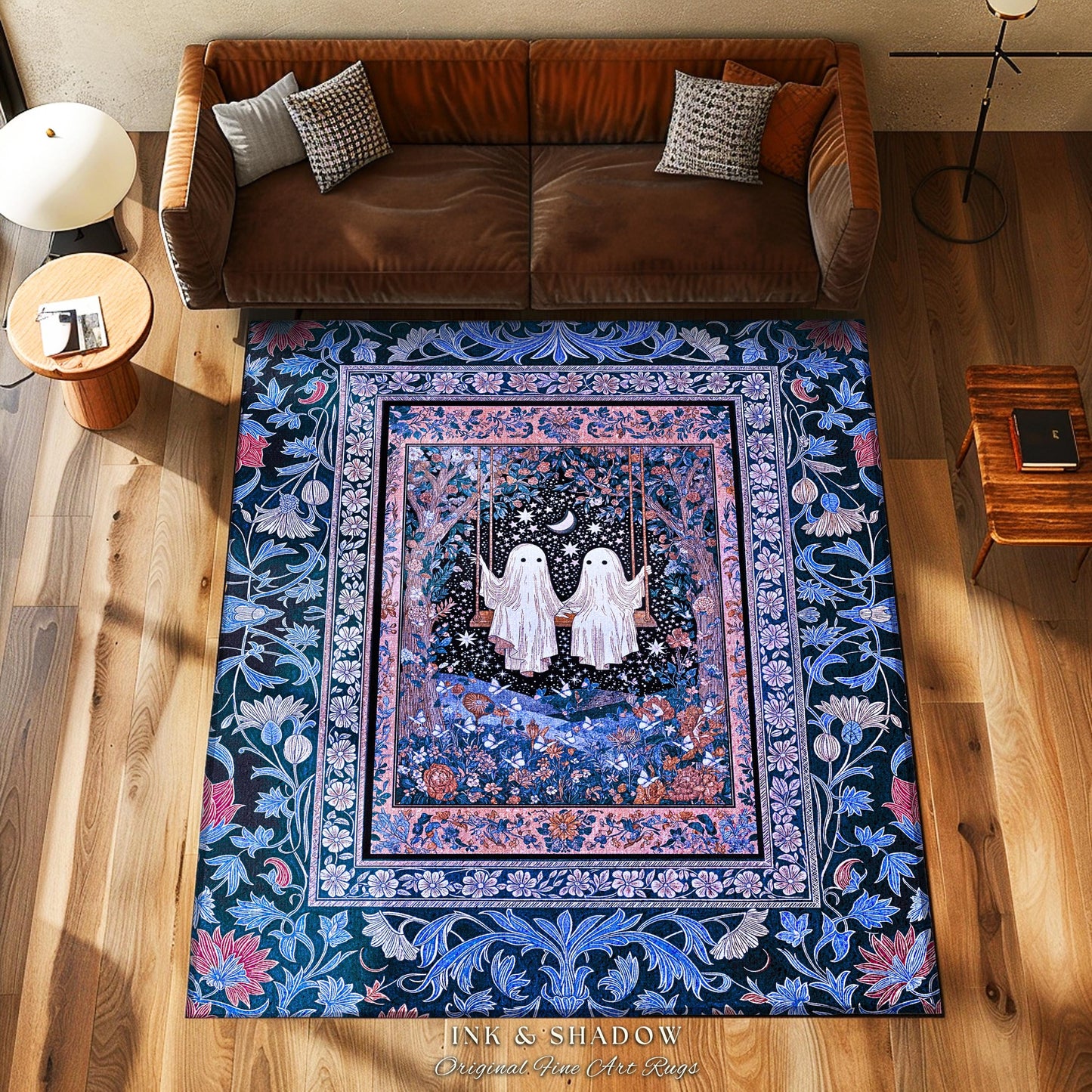 Midnight Magic Ghosts Area Rug | Enchanted Forest Bedroom Moody Accent Pastel Folklore-Inspired Whimsigoth Halloween Style Romantic Decor |