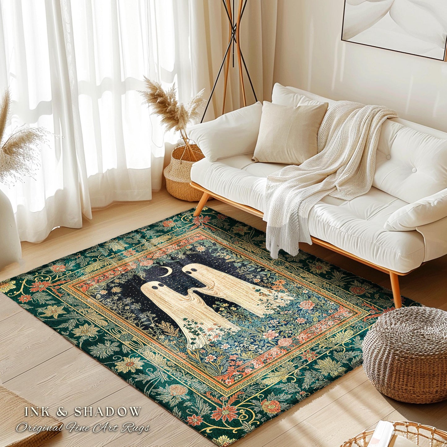 Wildflower Spirits Folklore Area Rug | Scandi Halloween Bedroom Decor Floral Whimsigoth Accent Enchanted Gothic Cozy Celestial Inspired Rug