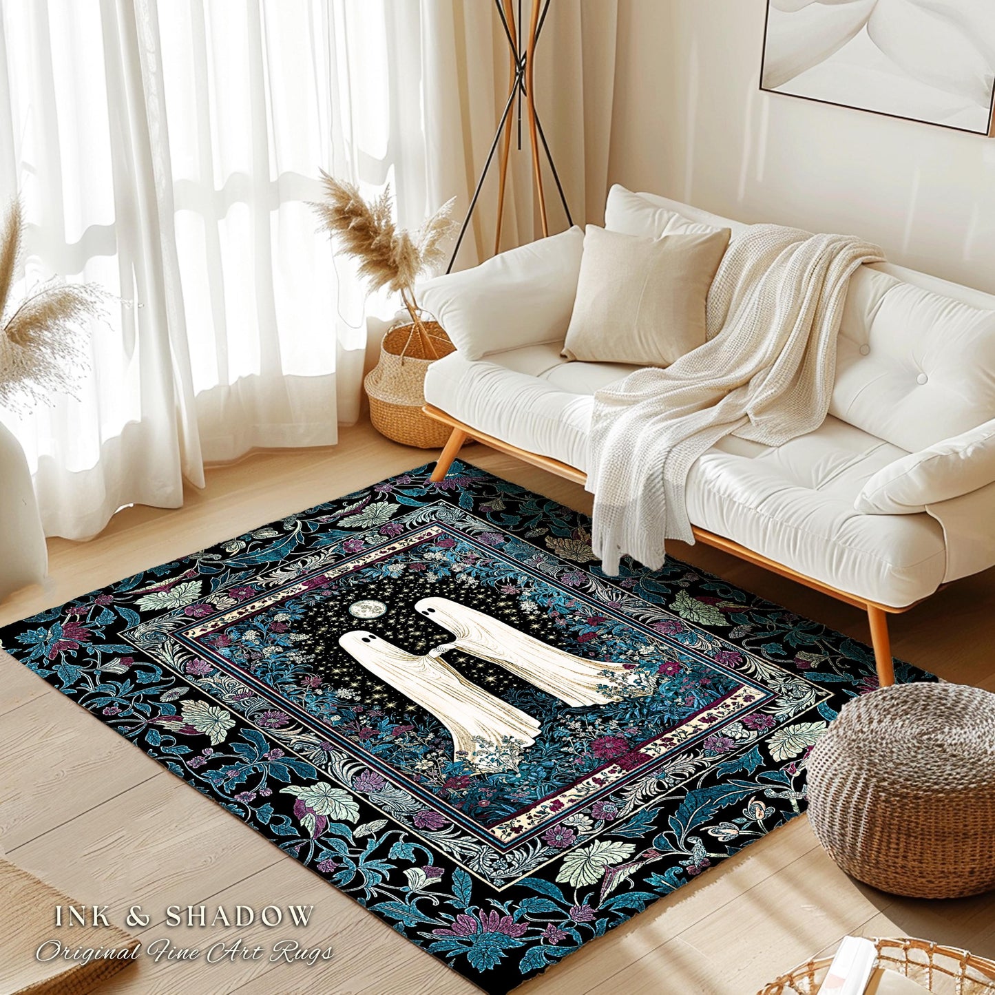 Twilight Grove Mystic Ghost Area Rug | Gothic Bedroom Decor Spirit-Inspired Cozy Fall Accent Whimsigoth Celestial Halloween Maximalist Style