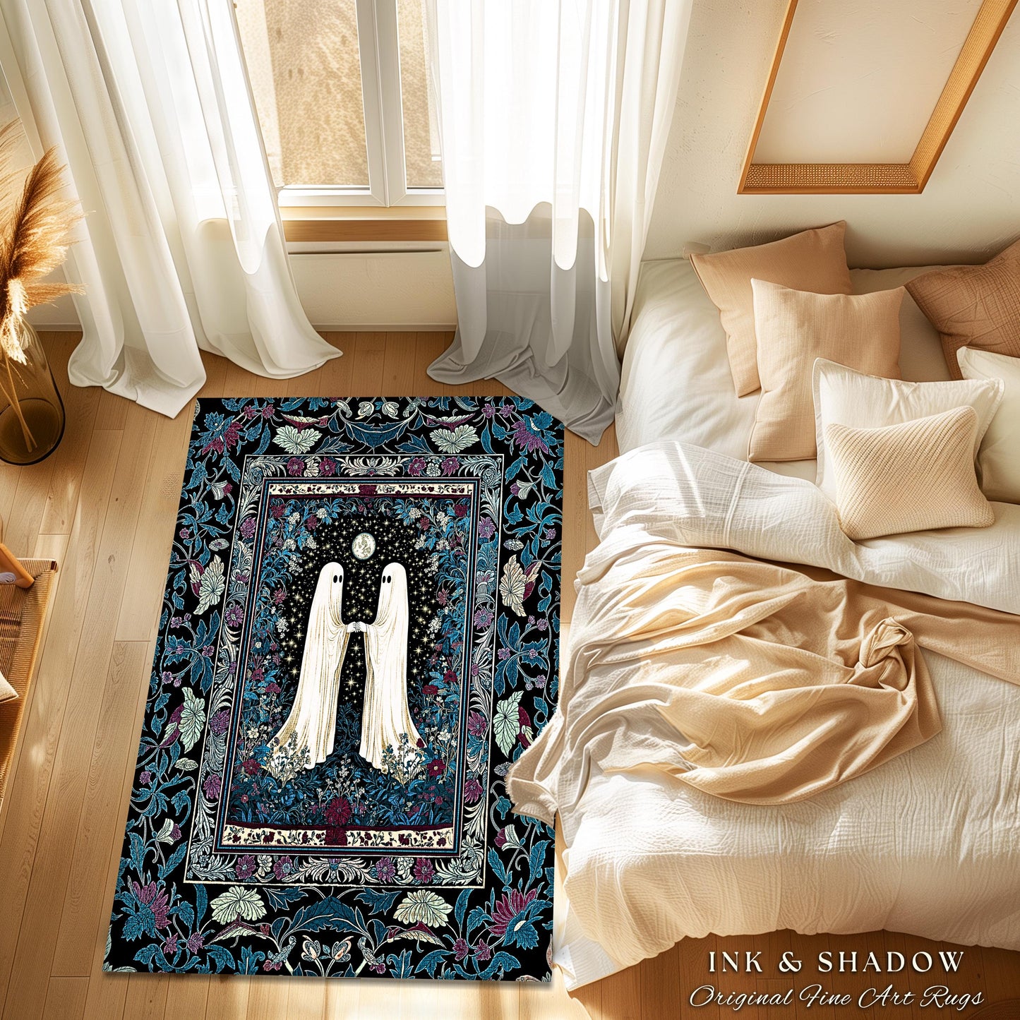 Twilight Grove Mystic Ghost Area Rug | Gothic Bedroom Decor Spirit-Inspired Cozy Fall Accent Whimsigoth Celestial Halloween Maximalist Style