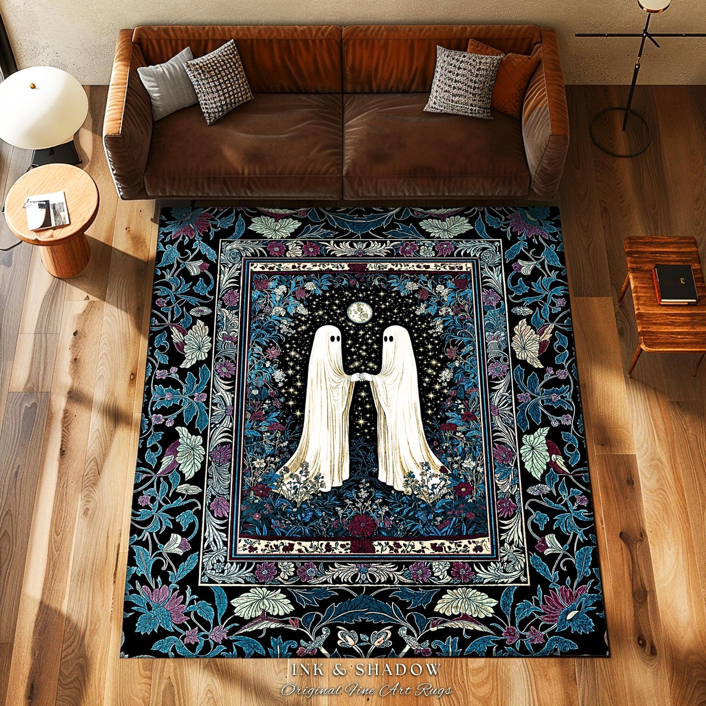 Twilight Grove Mystic Ghost Area Rug | Gothic Bedroom Decor Spirit-Inspired Cozy Fall Accent Whimsigoth Celestial Halloween Maximalist Style