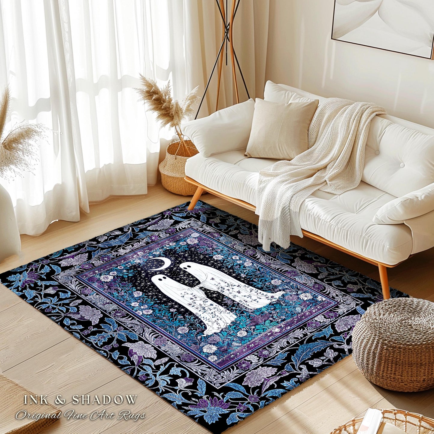 Dark Mystic Witchy Ghost Area Rug | Whimsigoth Bedroom Decor Rug Cozy Spirit Accent Home Aesthetic Retro Maximalist Enchanted Regal Inspired