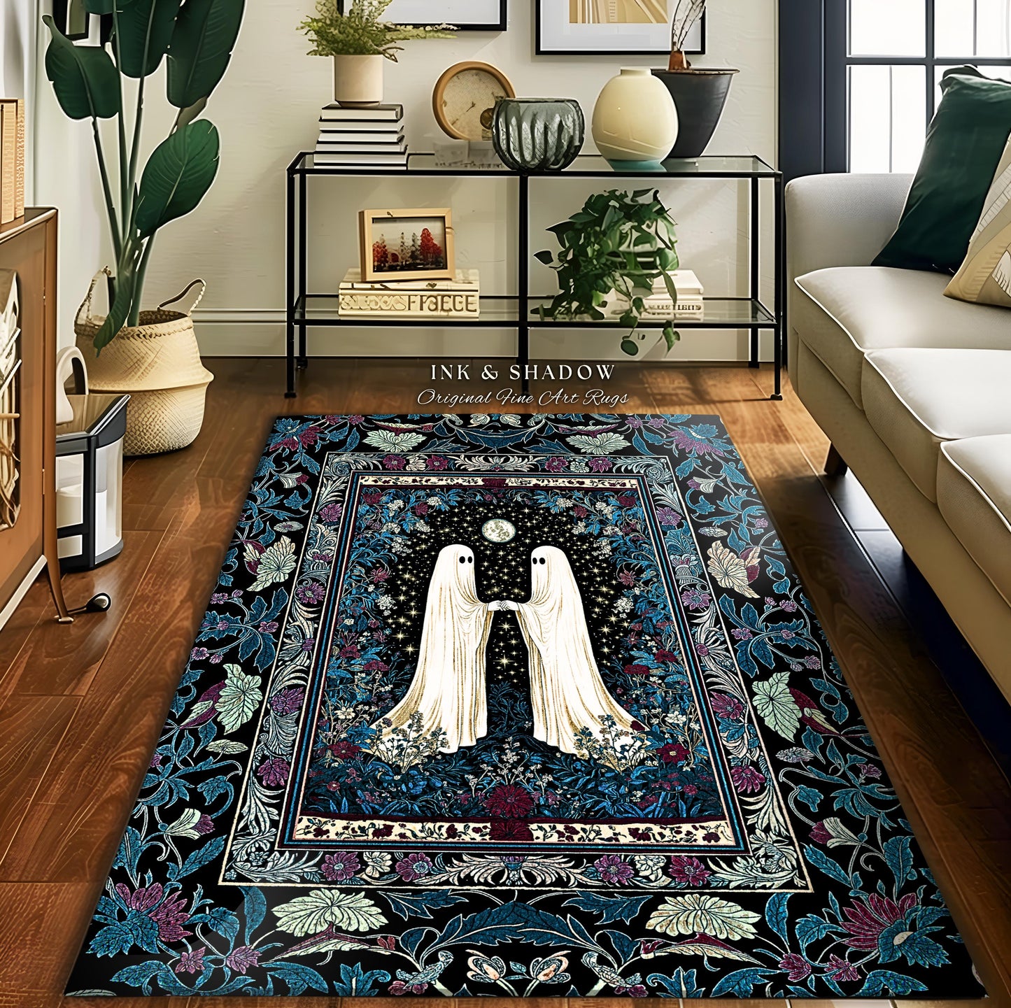Twilight Grove Mystic Ghost Area Rug | Gothic Bedroom Decor Spirit-Inspired Cozy Fall Accent Whimsigoth Celestial Halloween Maximalist Style