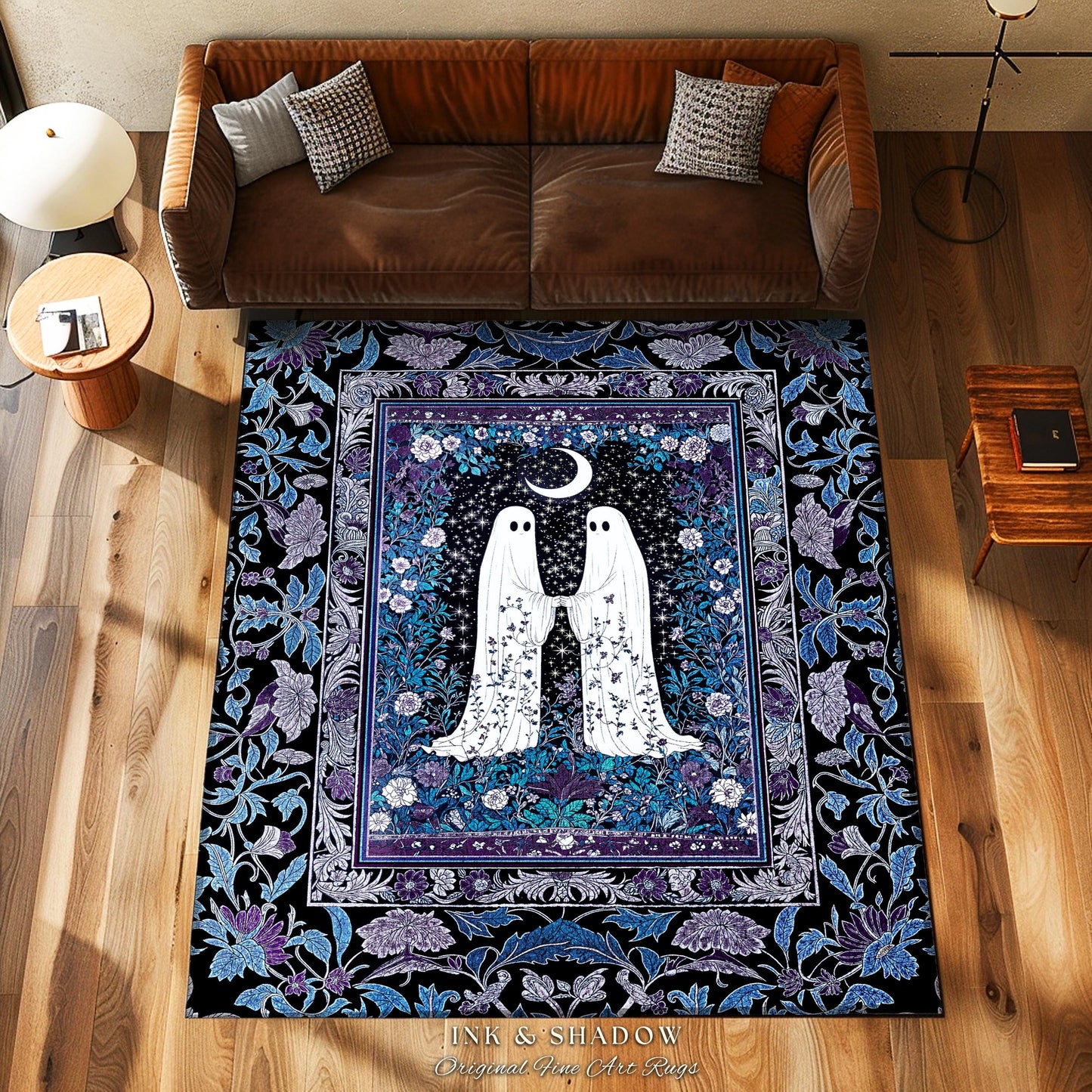 Dark Mystic Witchy Ghost Area Rug | Whimsigoth Bedroom Decor Rug Cozy Spirit Accent Home Aesthetic Retro Maximalist Enchanted Regal Inspired