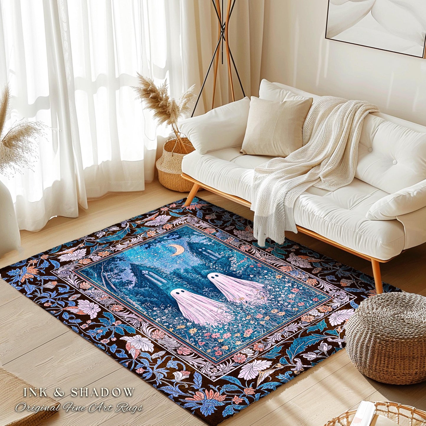 Pastel Celestial Ghost Lovers Area Rug | Spooky Eclectic Accent Whimsical Cute Halloween Decor Home Gift Enchanted Spirits Gothic Bedroom