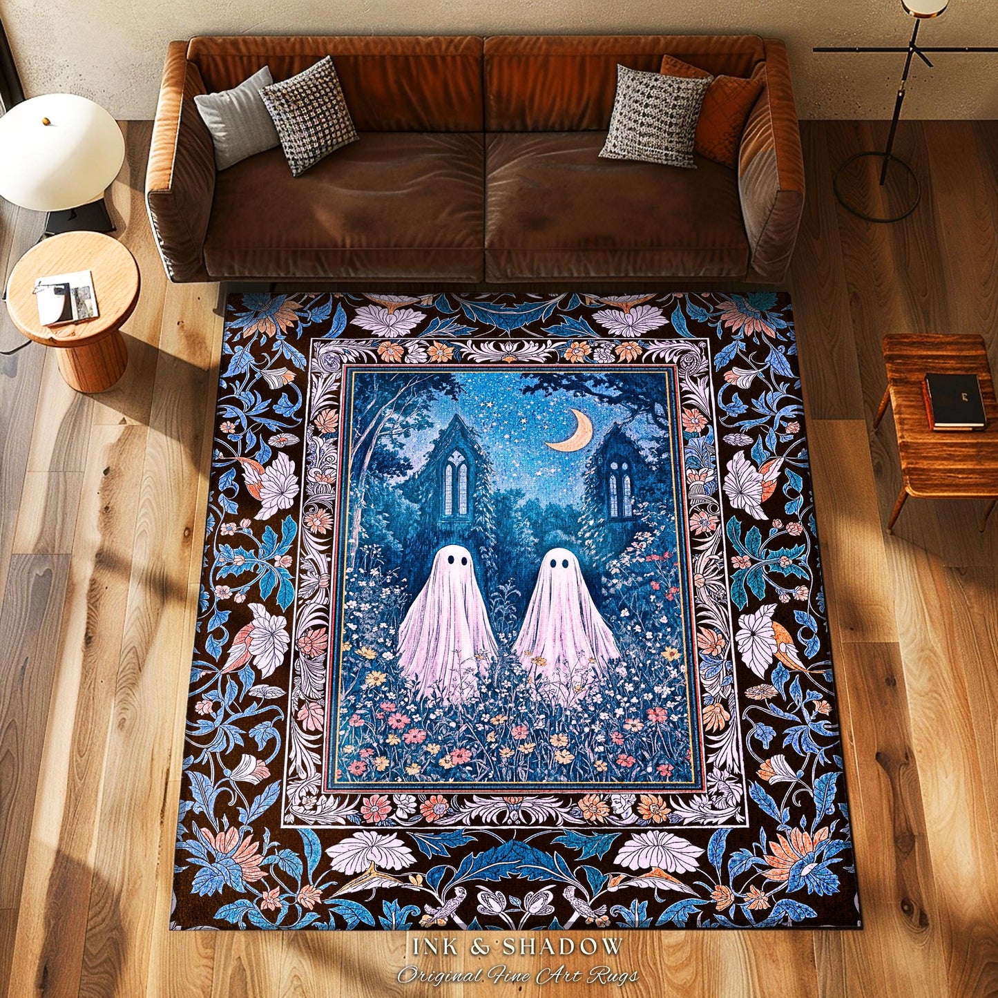 Pastel Celestial Ghost Lovers Area Rug | Spooky Eclectic Accent Whimsical Cute Halloween Decor Home Gift Enchanted Spirits Gothic Bedroom