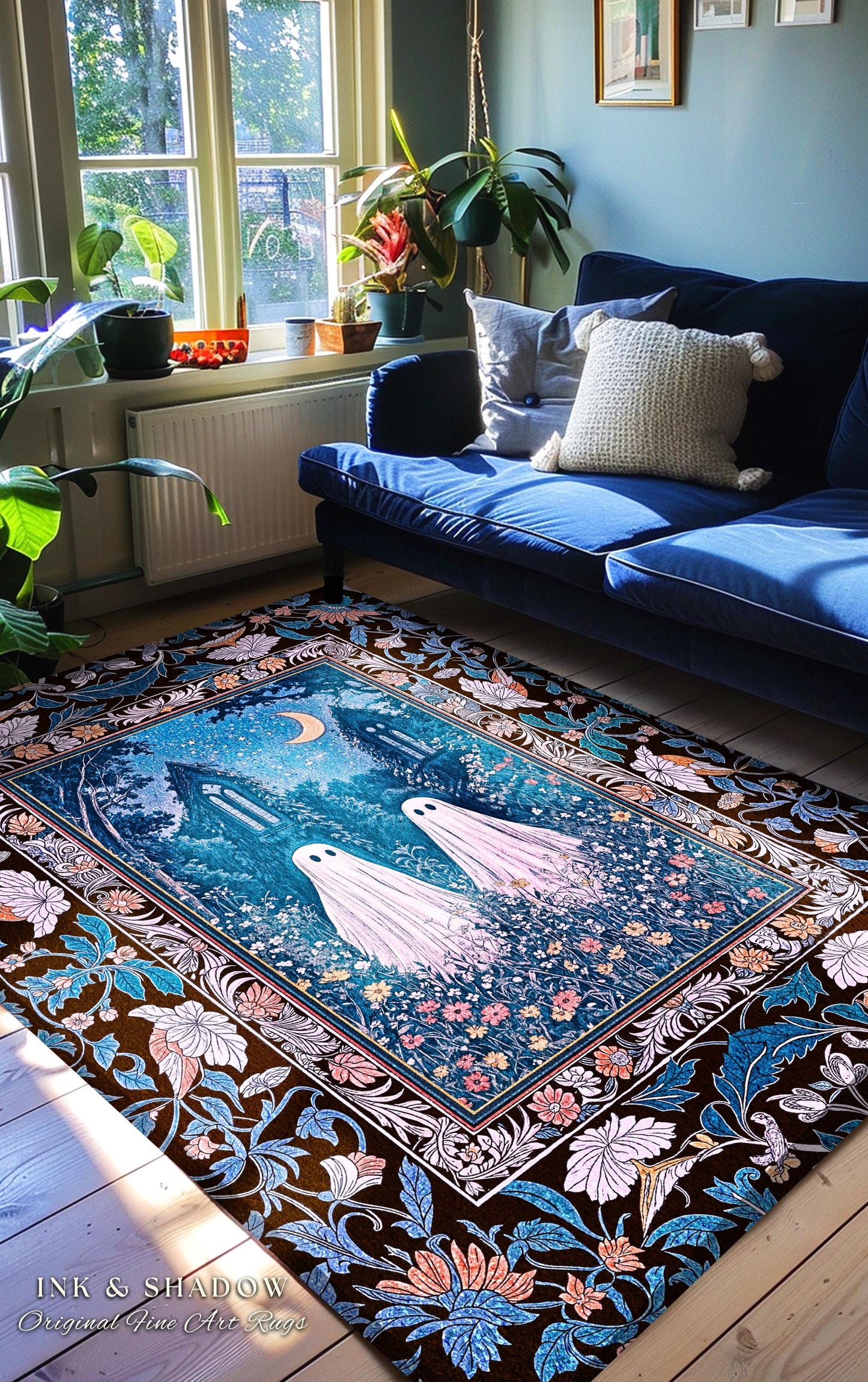 Pastel Celestial Ghost Lovers Area Rug | Spooky Eclectic Accent Whimsical Cute Halloween Decor Home Gift Enchanted Spirits Gothic Bedroom