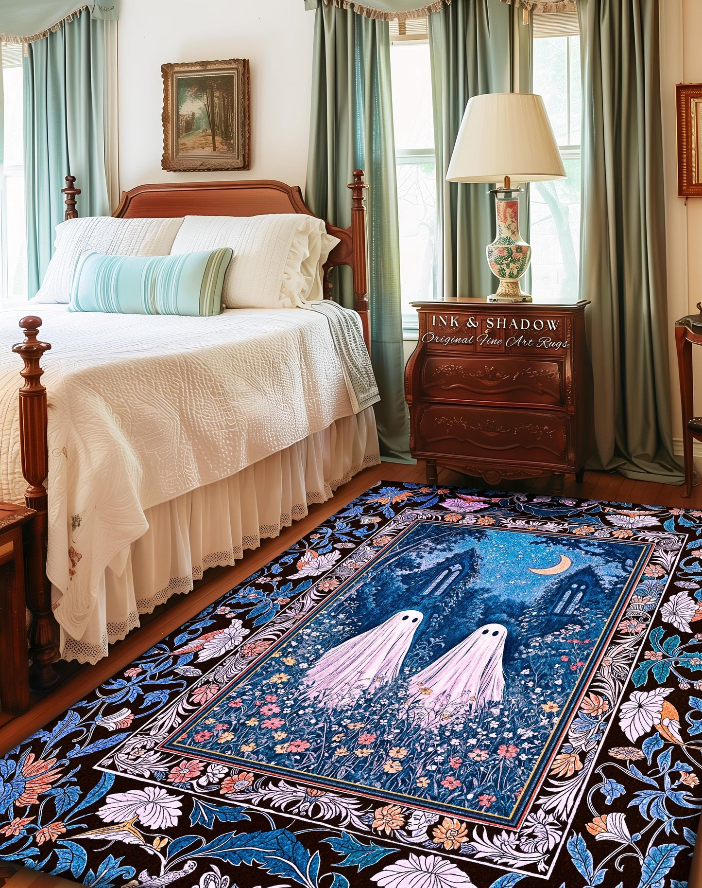 Pastel Celestial Ghost Lovers Area Rug | Spooky Eclectic Accent Whimsical Cute Halloween Decor Home Gift Enchanted Spirits Gothic Bedroom