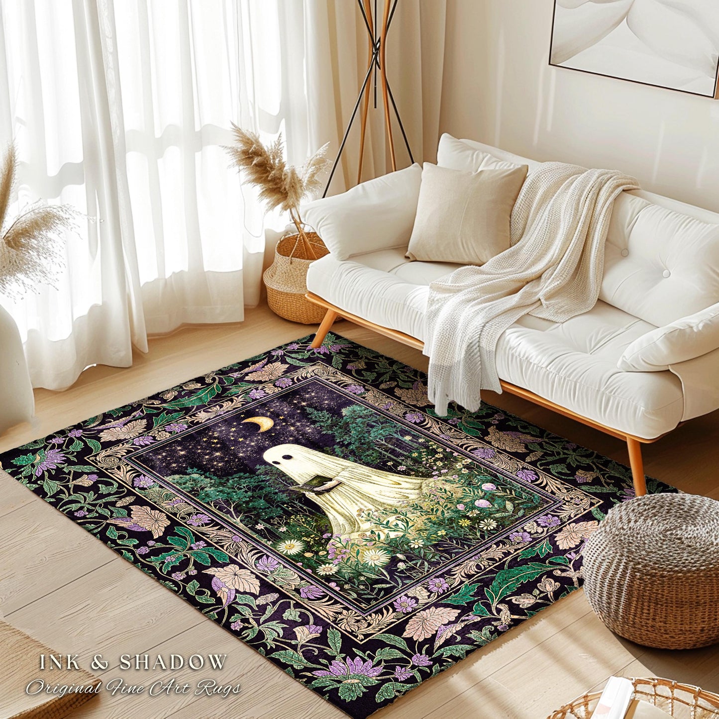 Moody Forest Spirit Ghost Accent Rug | Dark Whimsigoth Celestial Bedroom Rug Witchy Mystical Reading Room Decor Fall Home Aesthetic Cozy |