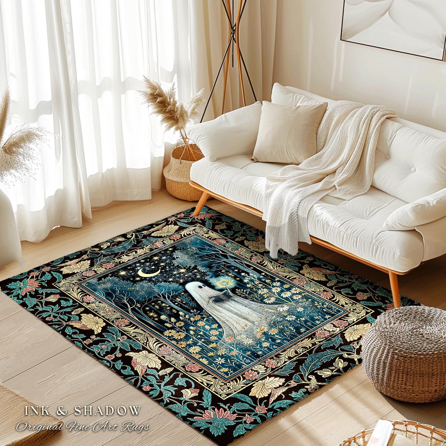 Magical Meadow Haunted Ghost Rug | Whimsigoth Halloween Cottagecore Bedroom Rug Mystic Gothic Decor Home Accent Fall Spirit Book Nook Style