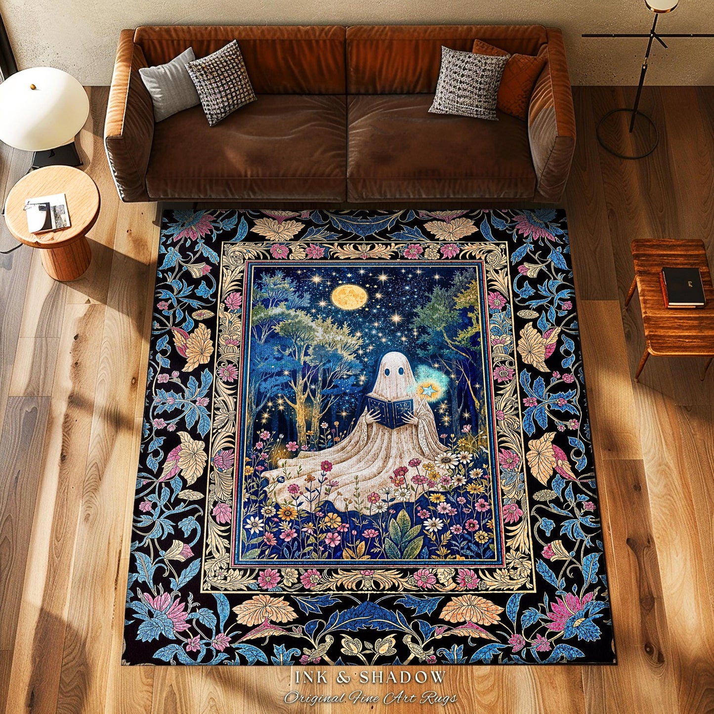 Spell Book Ghost Forest Area Rug | Mystical Book Rug Halloween Bedroom Decor Whimsigoth Cottagecore Reading Nook Celestial Autumn Home Style
