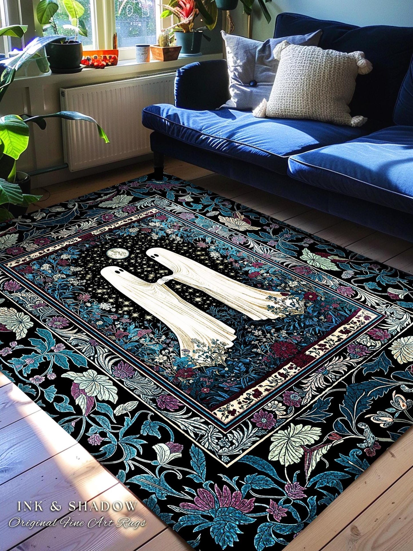 Twilight Grove Mystic Ghost Area Rug | Gothic Bedroom Decor Spirit-Inspired Cozy Fall Accent Whimsigoth Celestial Halloween Maximalist Style