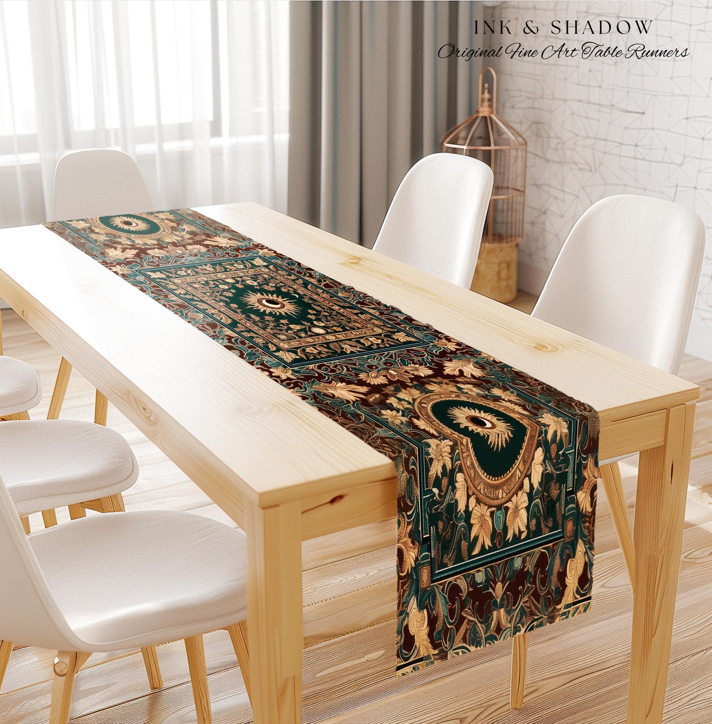 Moon and Sun Ethereal Bohemian Table Runner | Celestial Tarot Aesthetic Zodiac Inspired Runner Floral Maximalist Dinner Table Ethereal Style