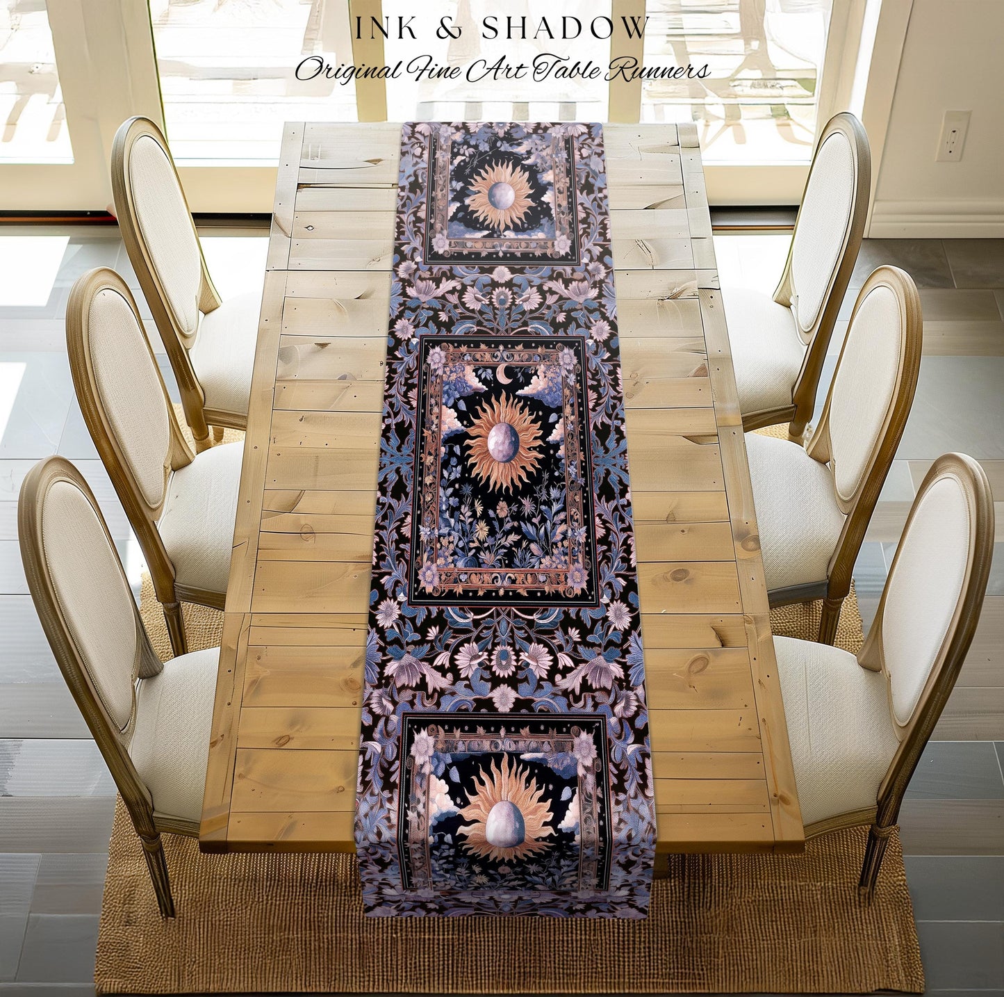 Enchanted Purples Boho Table Runner | Celestial Mystic Tarot Inspired Dining Room Table Witchy Pastel Bohemian Maximalist Decor Witchy Decor