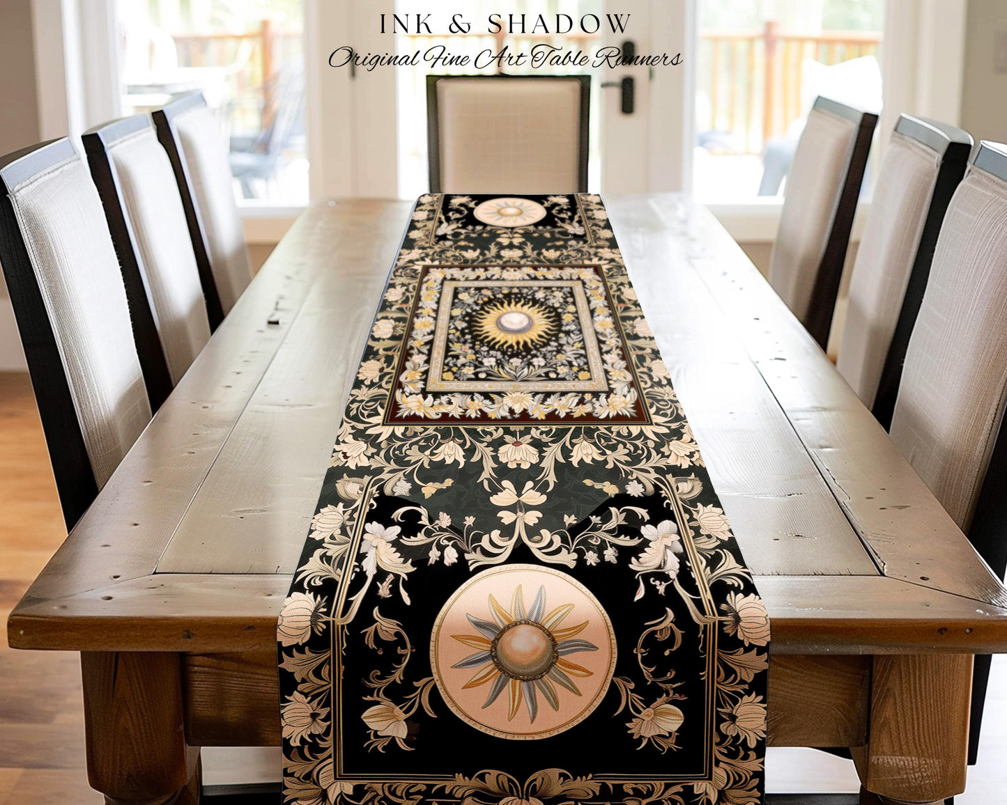 Divine Aesthetic Sun and Moon Table Runner | Magical Astrology Celestial Whimsigothic Boho Dining Room Decorations Mystic Magic Maximalist |
