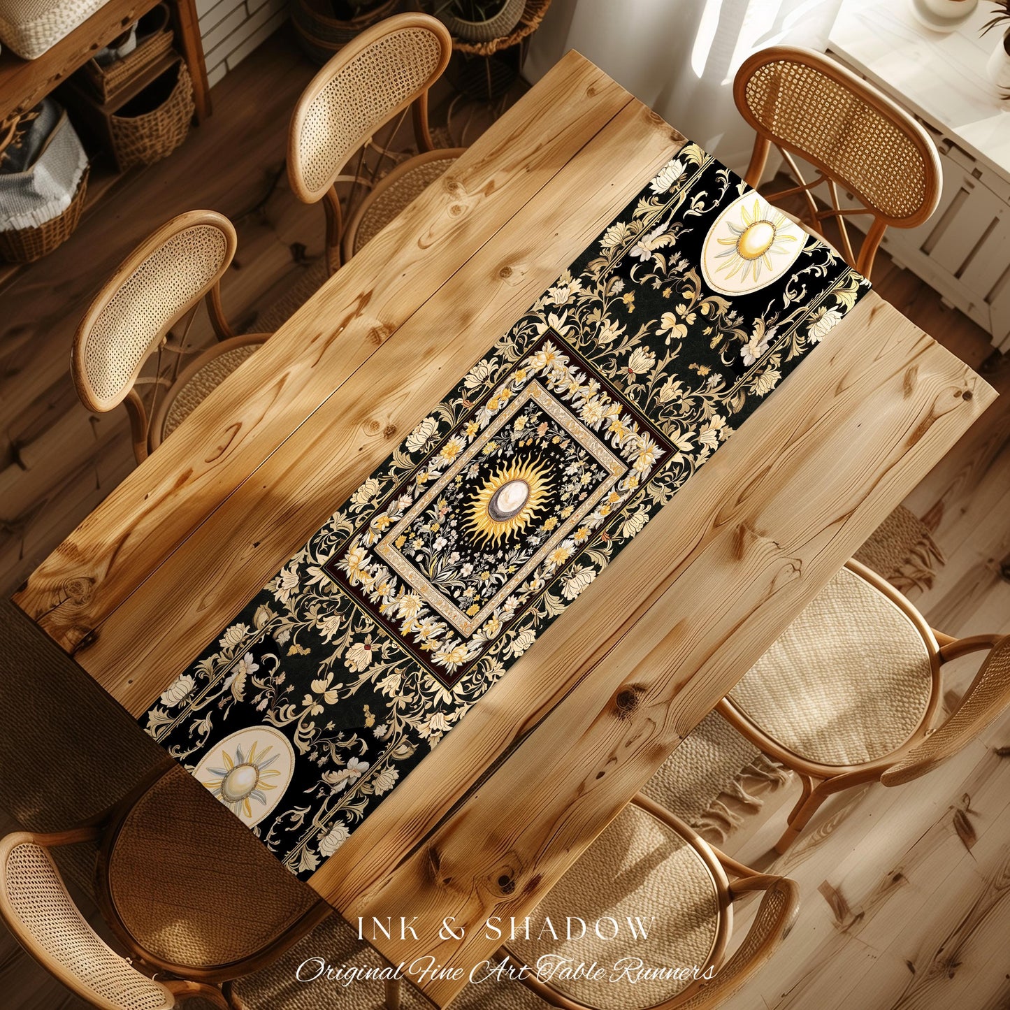 Divine Aesthetic Sun and Moon Table Runner | Magical Astrology Celestial Whimsigothic Boho Dining Room Decorations Mystic Magic Maximalist |