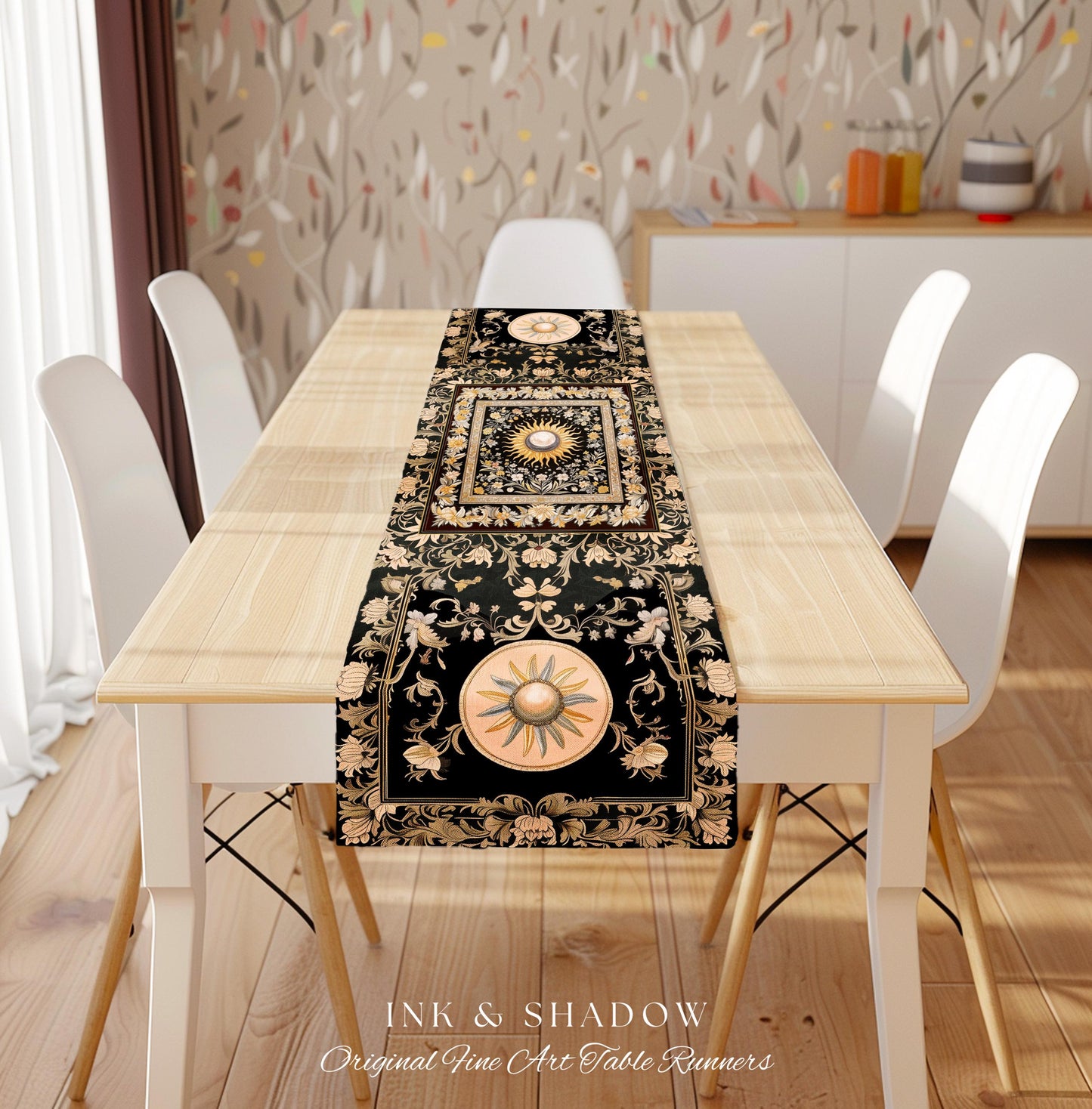 Divine Aesthetic Sun and Moon Table Runner | Magical Astrology Celestial Whimsigothic Boho Dining Room Decorations Mystic Magic Maximalist |
