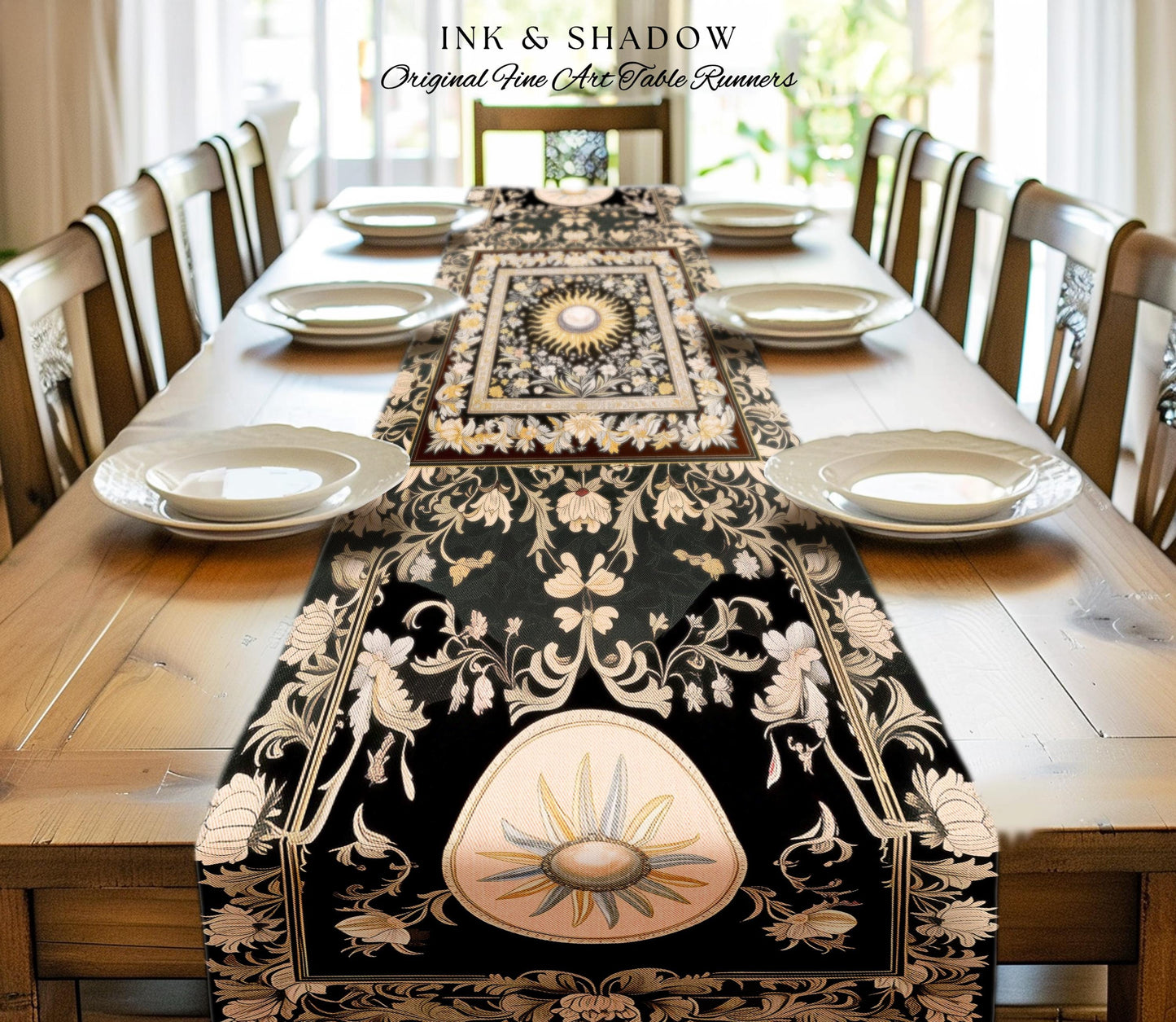 Divine Aesthetic Sun and Moon Table Runner | Magical Astrology Celestial Whimsigothic Boho Dining Room Decorations Mystic Magic Maximalist |