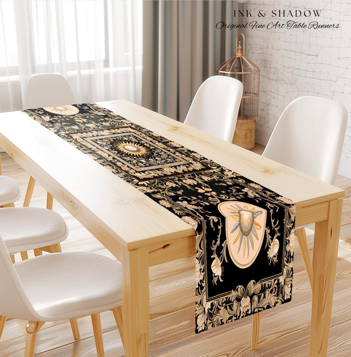 Divine Aesthetic Sun and Moon Table Runner | Magical Astrology Celestial Whimsigothic Boho Dining Room Decorations Mystic Magic Maximalist |