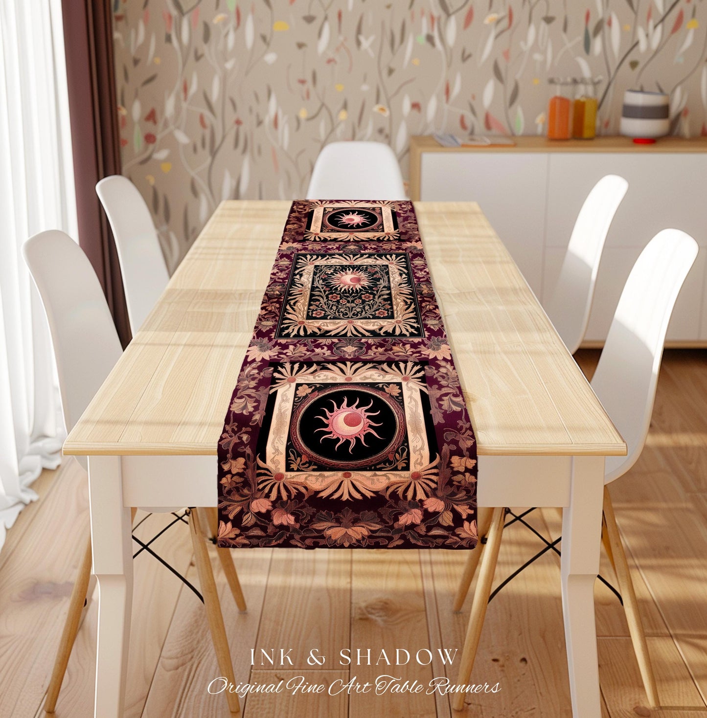 Celestial Victorian Gothic Table Runner | Dreamy Aesthetic Witchy Bohemian Magic Cosmic Astrology-Themed Maximalist Dining Room Decor Cosmic