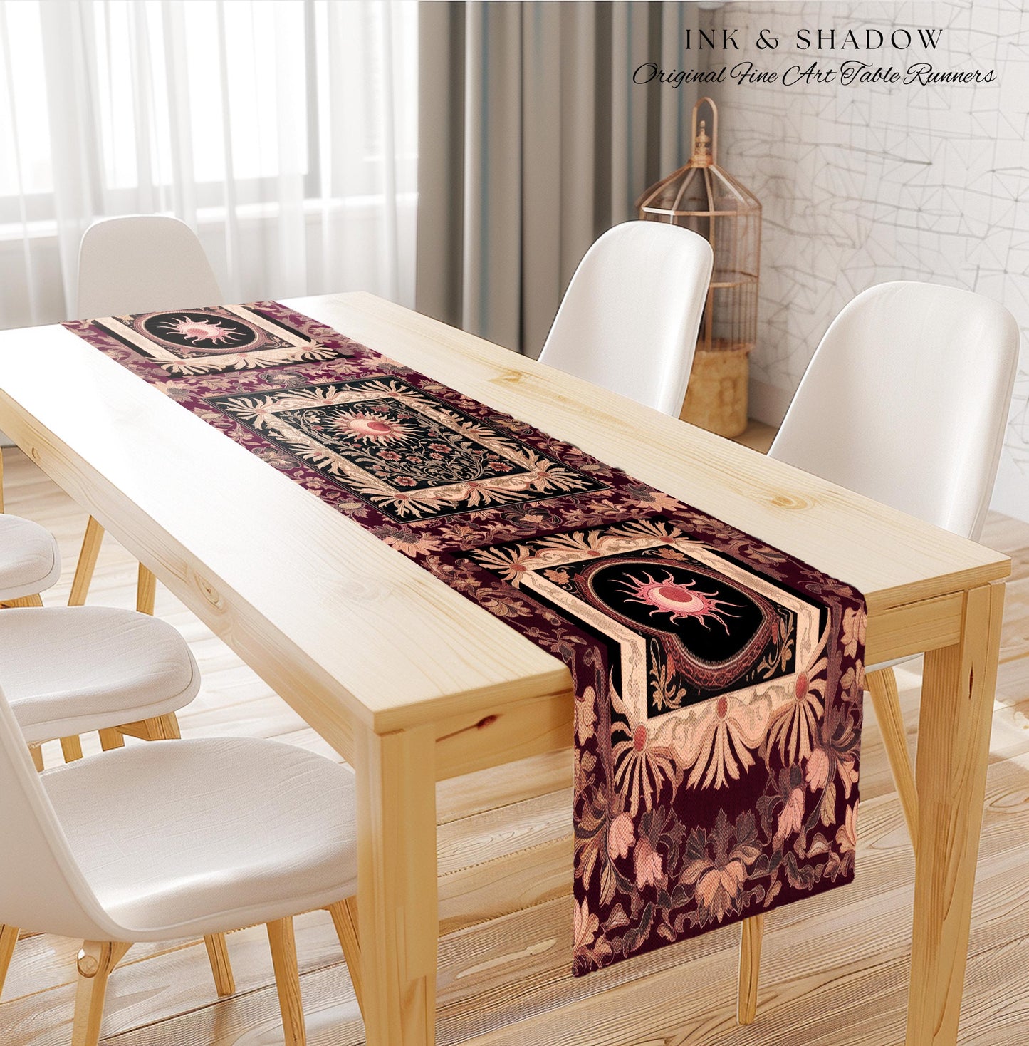 Celestial Victorian Gothic Table Runner | Dreamy Aesthetic Witchy Bohemian Magic Cosmic Astrology-Themed Maximalist Dining Room Decor Cosmic