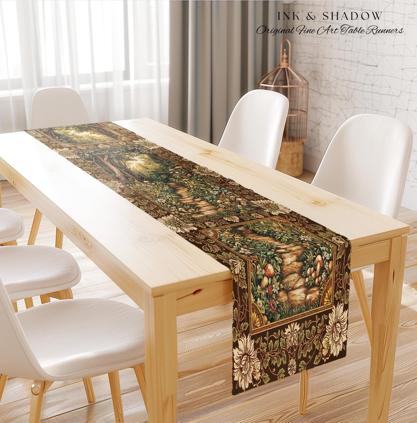 Mushroom Forest Magical Woodland Table Runner Ethereal Mystic Academia Vintage Folklore Art Forest Fairycore Whimsigoth Medieval Dining Room