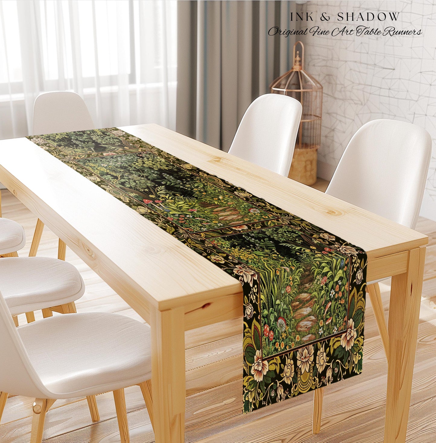 Toadstool Forest Mystical Mushroom Table Runner | Dark Academia Folklore Forest Inspired Fairycore Botanical Aesthetic Magical Medieval Boho