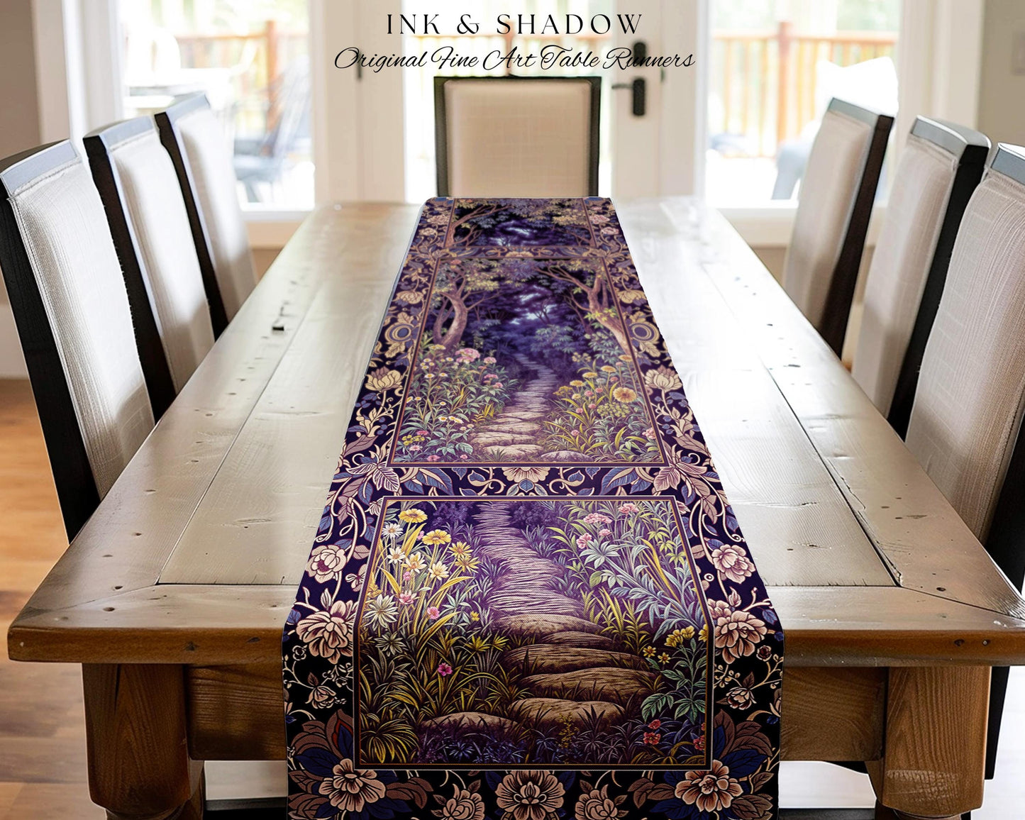 Magical Woodland Mushroom Table Runner | Fairytale Theme Woodland Botanical Aesthetic Whimsical Home Decor Dining Room Housewarming Gift |