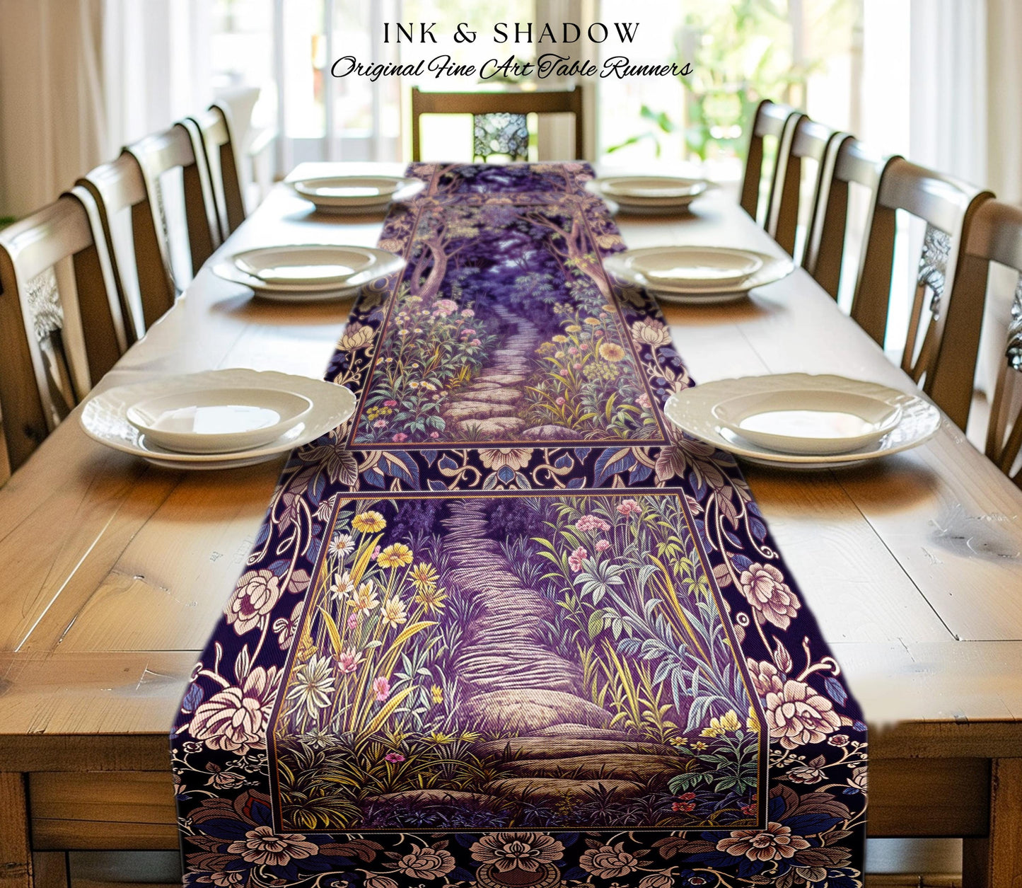 Magical Woodland Mushroom Table Runner | Fairytale Theme Woodland Botanical Aesthetic Whimsical Home Decor Dining Room Housewarming Gift |