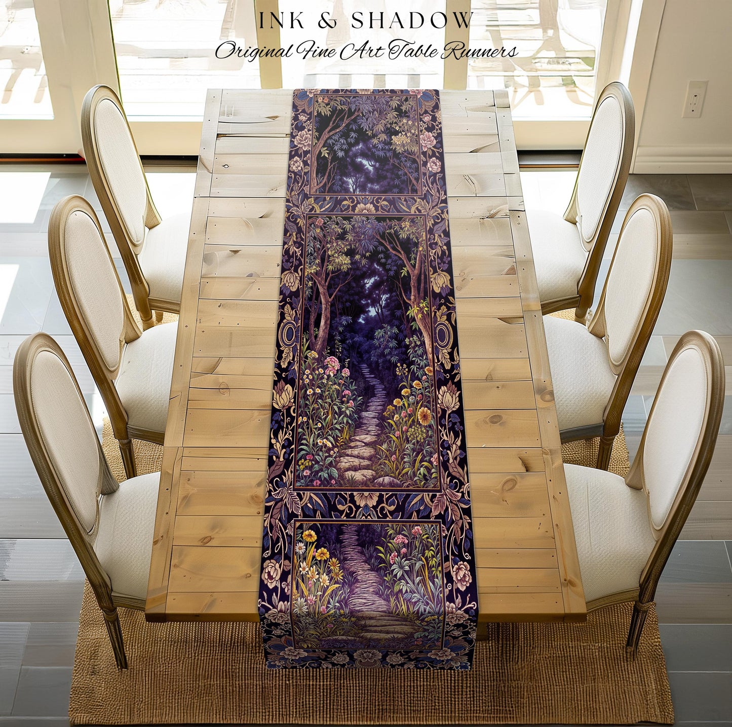 Magical Woodland Mushroom Table Runner | Fairytale Theme Woodland Botanical Aesthetic Whimsical Home Decor Dining Room Housewarming Gift |