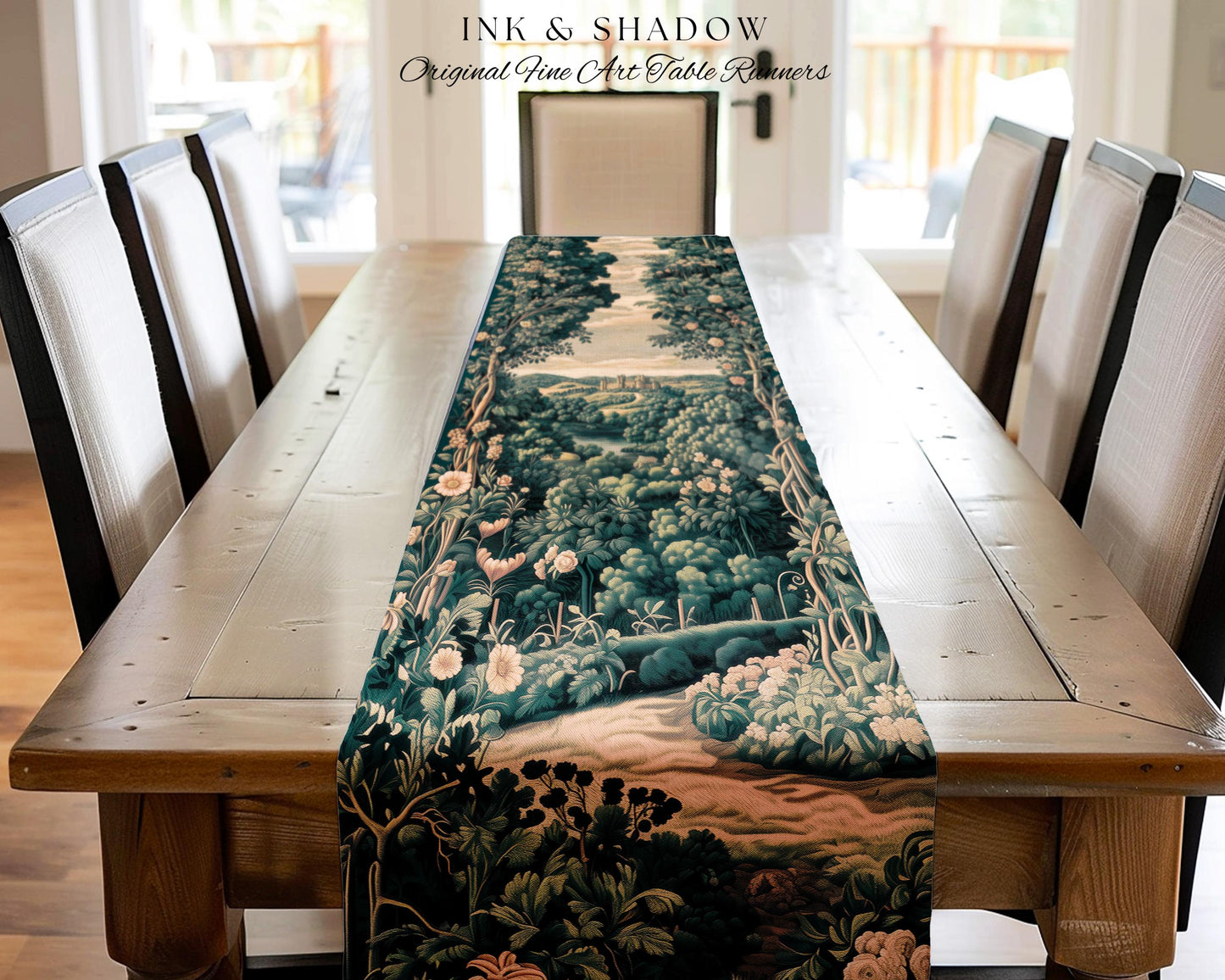 Rosy Forestcore Table Runner | Woodland Castle Dreamy Ethereal Dining Room Aesthetic Princess Housewarming Gift Woodland Medieval Botanical