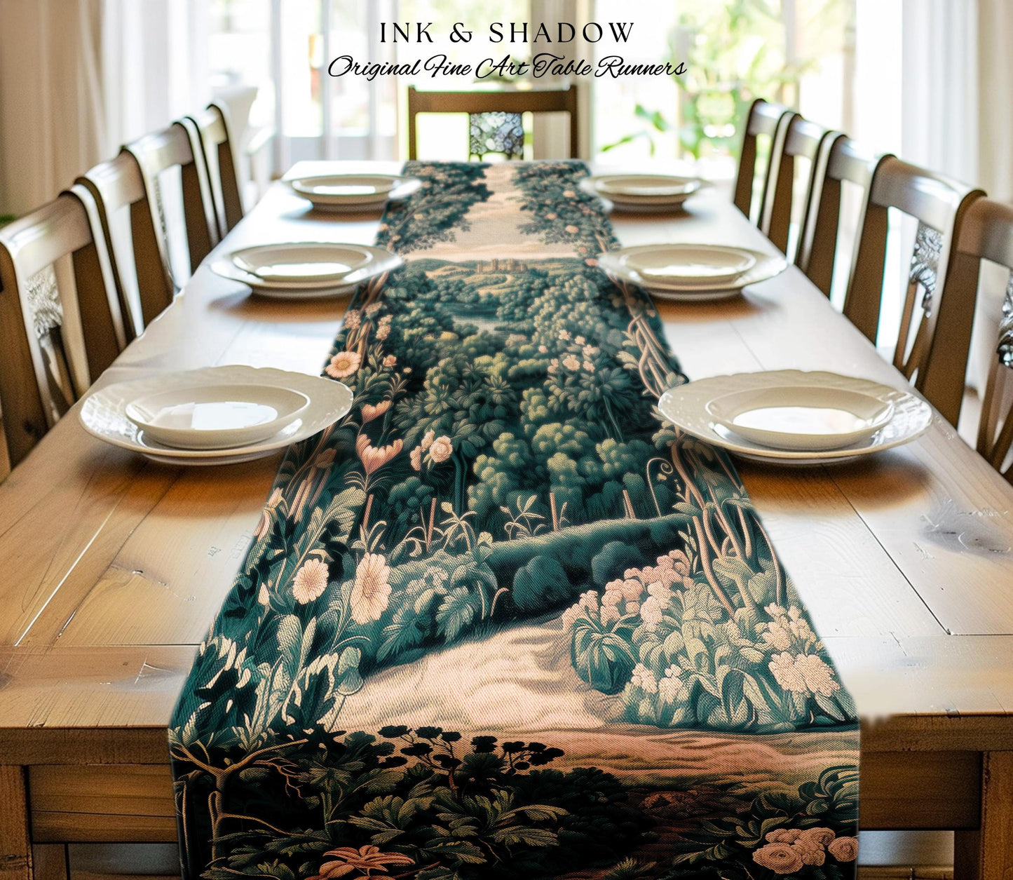 Rosy Forestcore Table Runner | Woodland Castle Dreamy Ethereal Dining Room Aesthetic Princess Housewarming Gift Woodland Medieval Botanical
