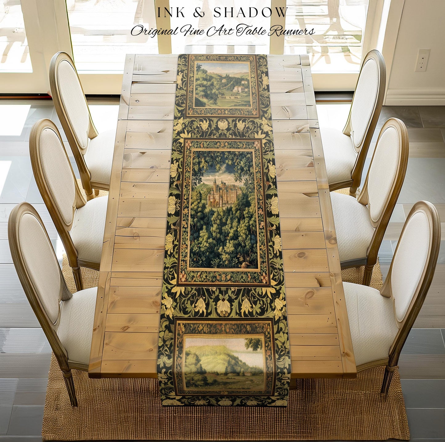 Ethereal Fairytale Fantasy Castle Table Runner | Dark Academia Woodland Folklore Princess Aesthetic Magical Landscape Forestcore Romantic |