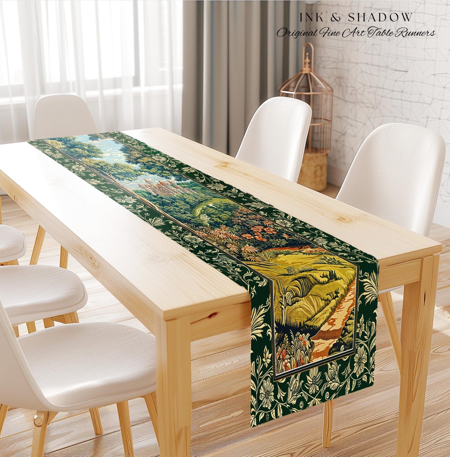 Fairytale Aesthetic Castle Table Runner Fairycore Folklore Inspired Decor | Magical Woodland Dining Room Whimsigothic Ethereal Forest Style