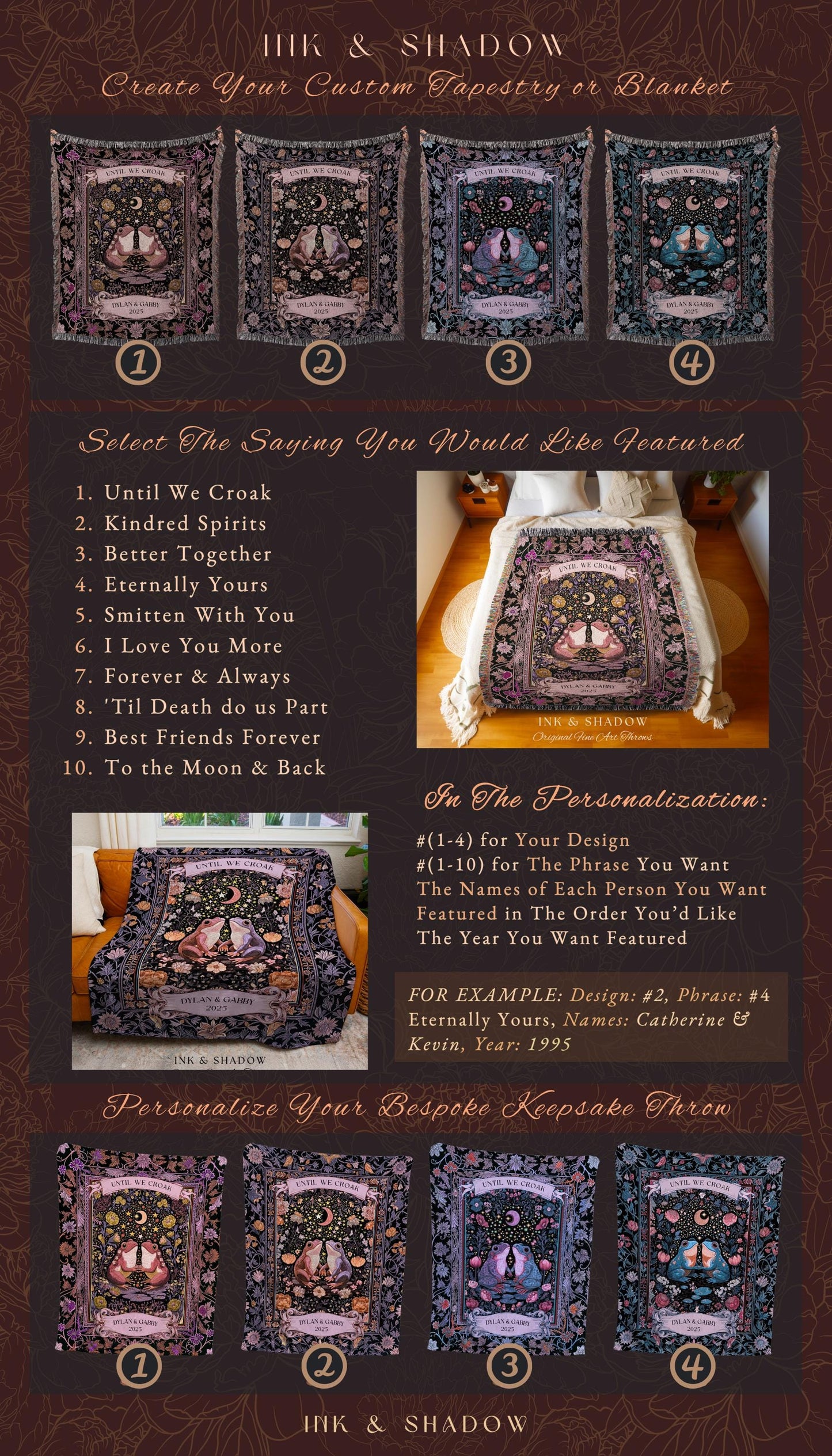 Dreamy Lavender Anniversary Blanket | Fairycore Cute Frog Couple Personalized Gift Mystic Pastel Purple Until We Croak Custom Whimsigothic |