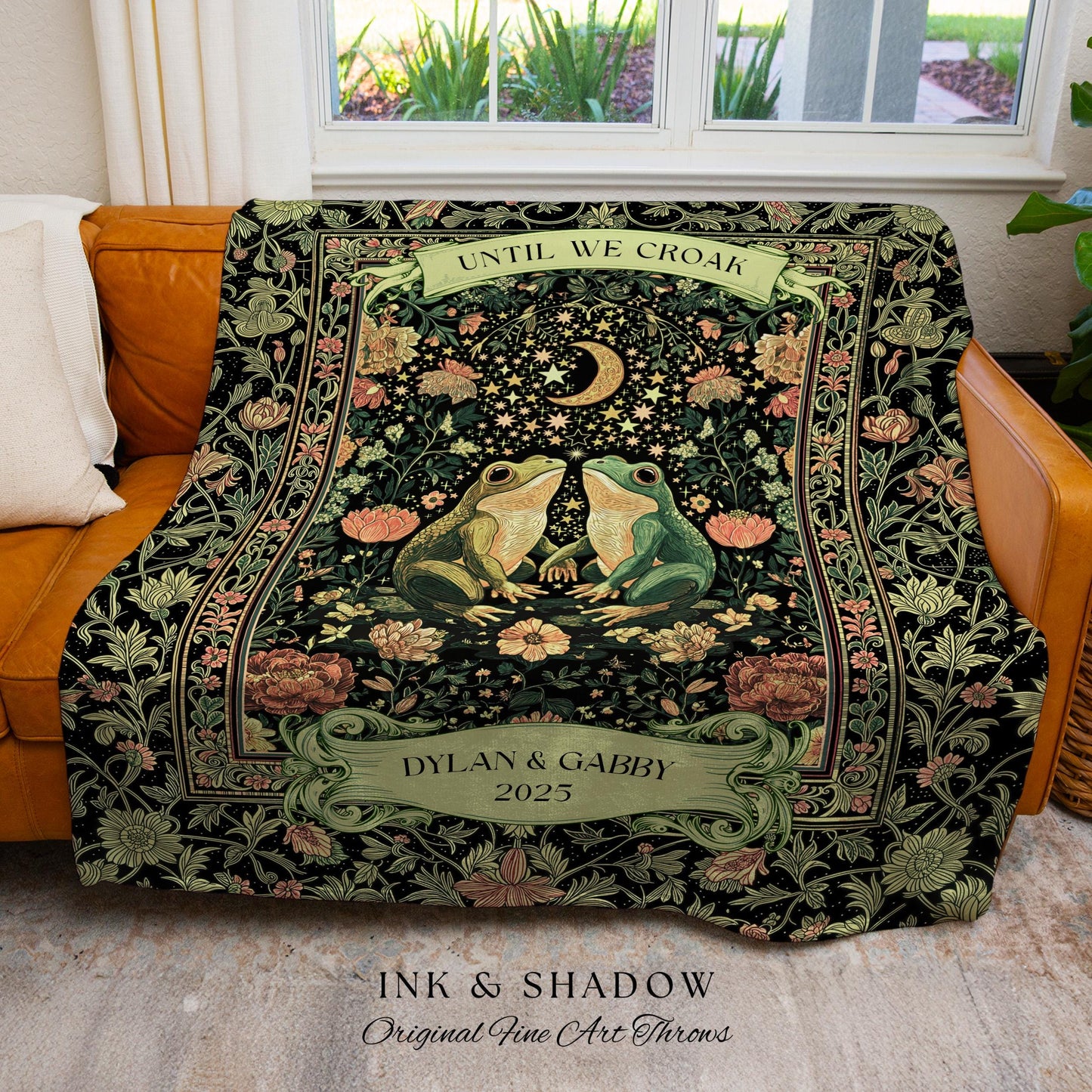 Moonlit Frog Lovers Personalized Throw | Fairycore Anniversary Gift Folklore Enchanted Forest Fairy Inspired Gift Cottagecore Whimsy Blanket