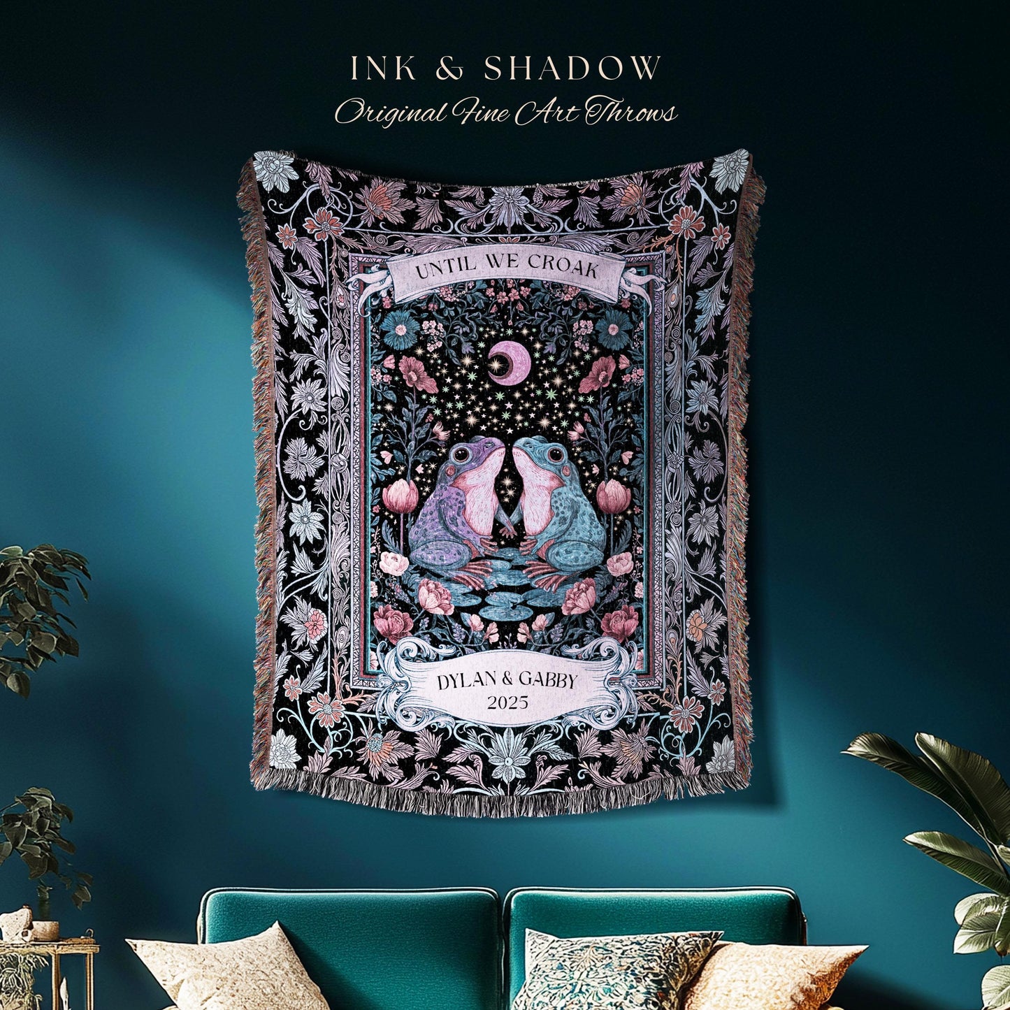 Dreamy Lavender Anniversary Blanket | Fairycore Cute Frog Couple Personalized Gift Mystic Pastel Purple Until We Croak Custom Whimsigothic |