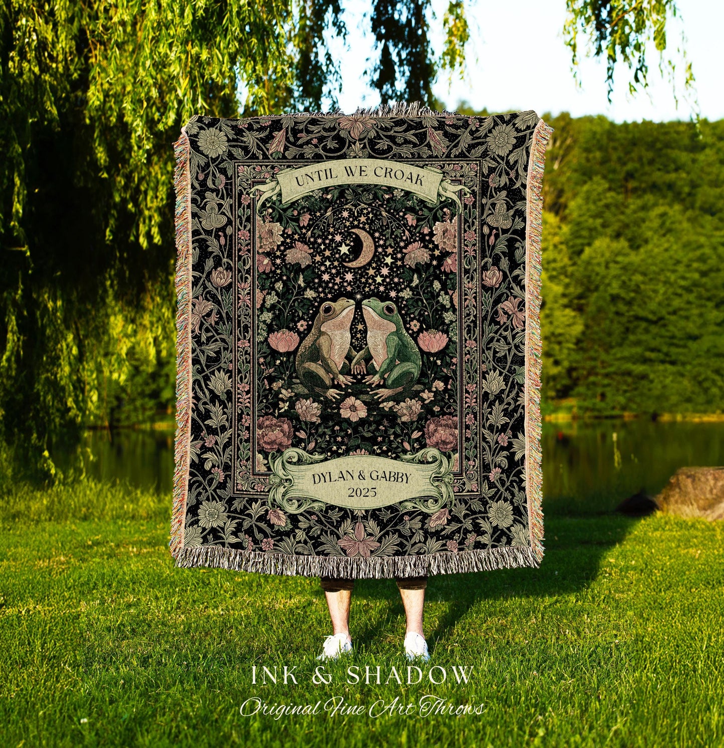 Moonlit Frog Lovers Personalized Throw | Fairycore Anniversary Gift Folklore Enchanted Forest Fairy Inspired Gift Cottagecore Whimsy Blanket