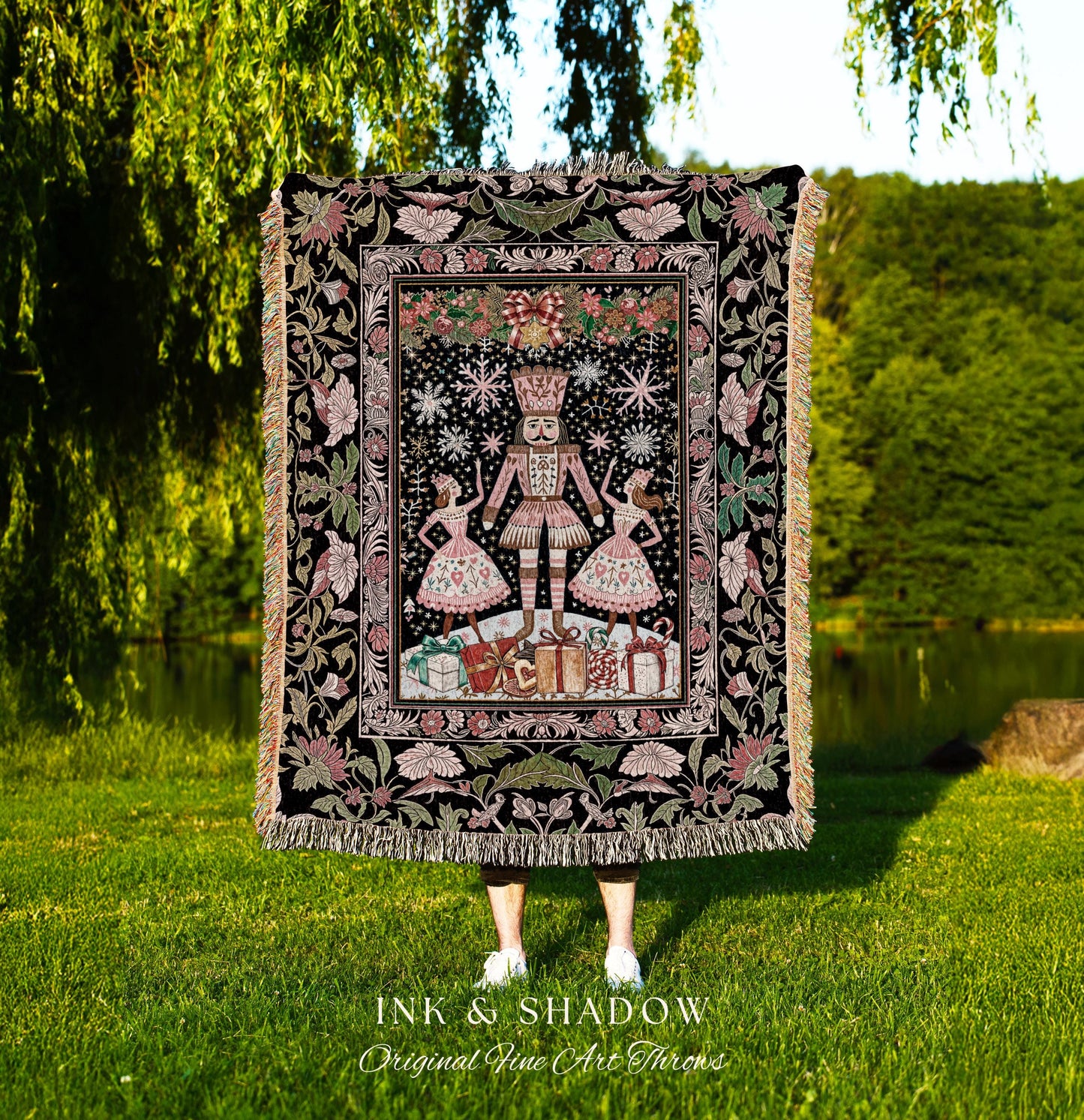 Sugarplum Ballet Rustic Woven Throw | Cottagecore Nutcracker Scandinavian Holiday Decor Cozy Christmas Accent Fairycore Aesthetic Winter |