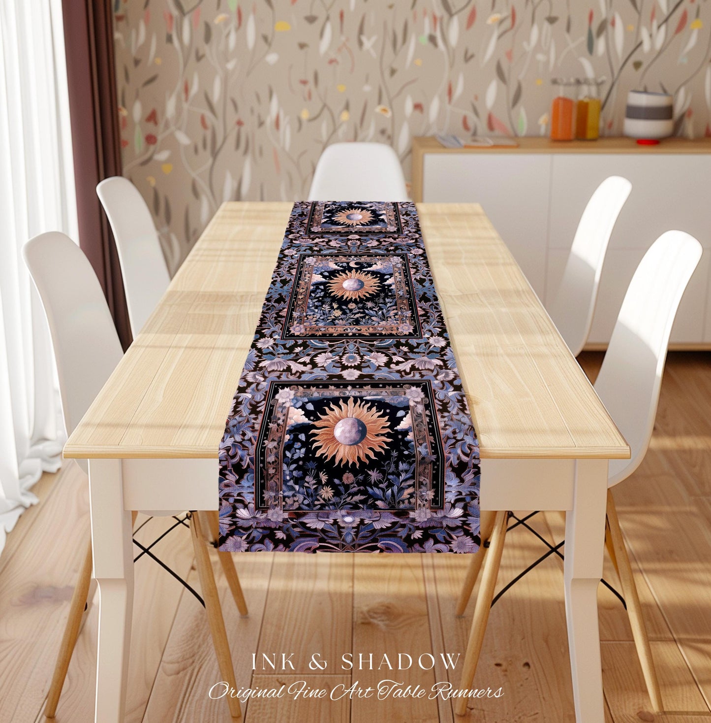 Enchanted Purples Boho Table Runner | Celestial Mystic Tarot Inspired Dining Room Table Witchy Pastel Bohemian Maximalist Decor Witchy Decor