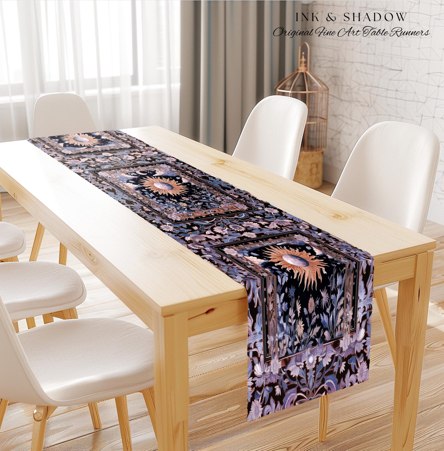 Enchanted Purples Boho Table Runner | Celestial Mystic Tarot Inspired Dining Room Table Witchy Pastel Bohemian Maximalist Decor Witchy Decor