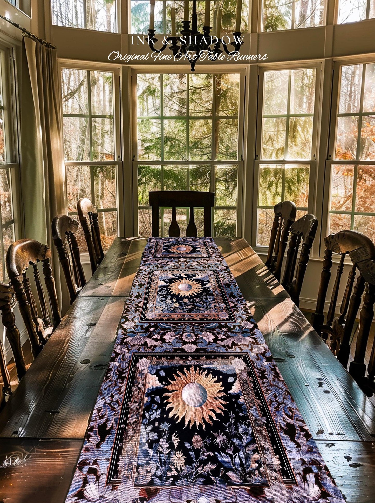 Enchanted Purples Boho Table Runner | Celestial Mystic Tarot Inspired Dining Room Table Witchy Pastel Bohemian Maximalist Decor Witchy Decor