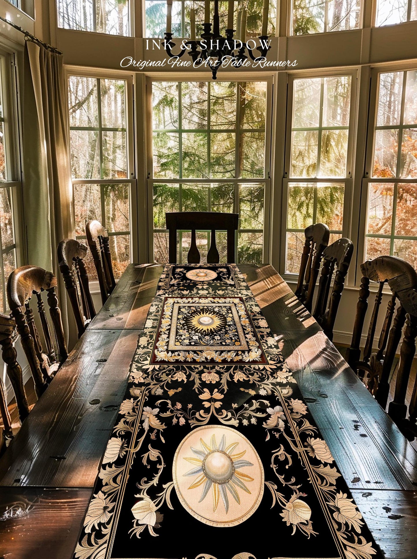 Divine Aesthetic Sun and Moon Table Runner | Magical Astrology Celestial Whimsigothic Boho Dining Room Decorations Mystic Magic Maximalist |