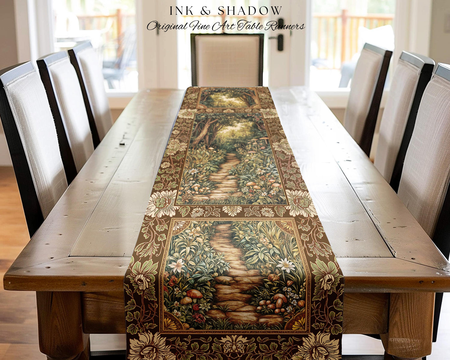 Mushroom Forest Magical Woodland Table Runner Ethereal Mystic Academia Vintage Folklore Art Forest Fairycore Whimsigoth Medieval Dining Room