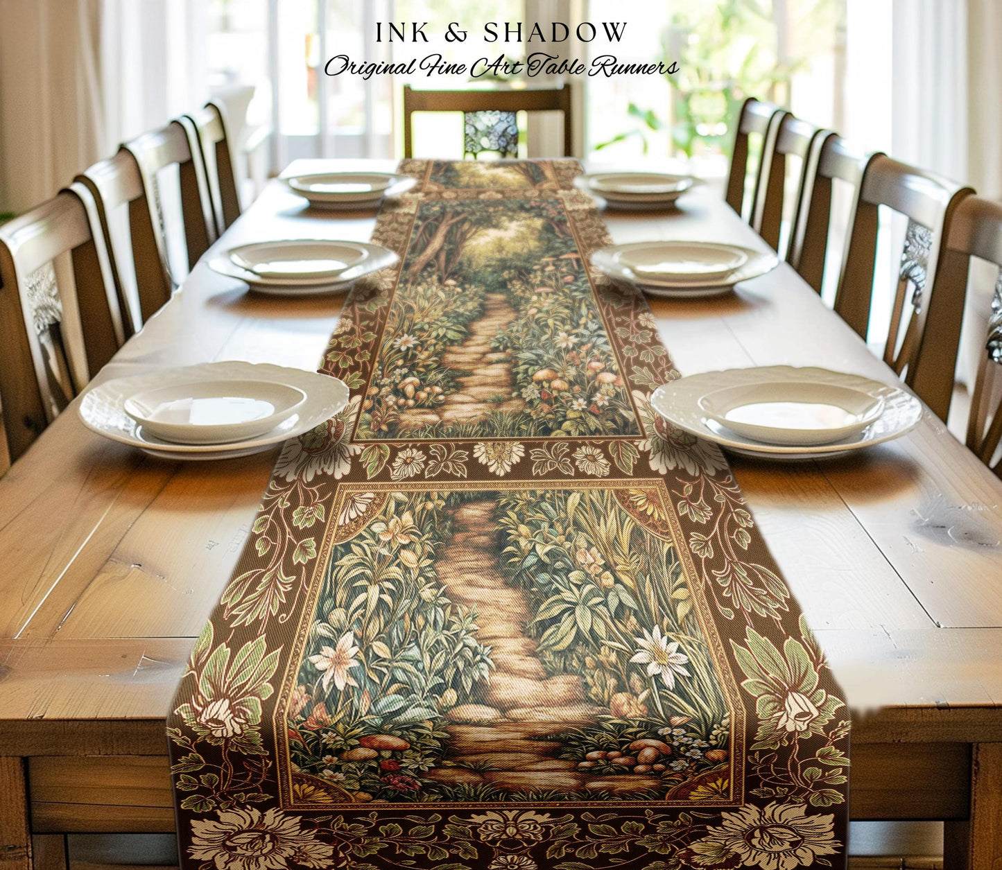 Mushroom Forest Magical Woodland Table Runner Ethereal Mystic Academia Vintage Folklore Art Forest Fairycore Whimsigoth Medieval Dining Room