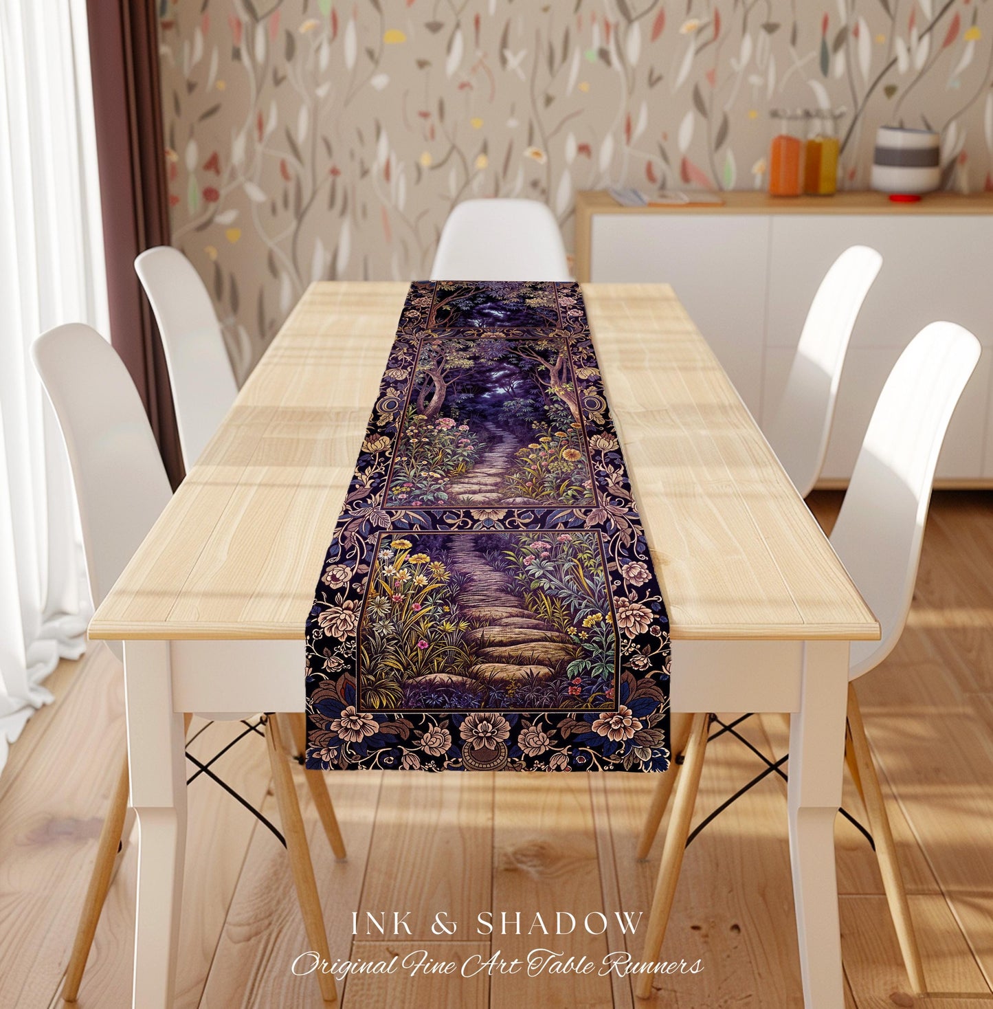 Magical Woodland Mushroom Table Runner | Fairytale Theme Woodland Botanical Aesthetic Whimsical Home Decor Dining Room Housewarming Gift |
