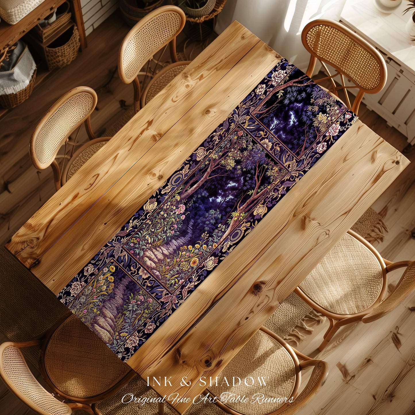 Magical Woodland Mushroom Table Runner | Fairytale Theme Woodland Botanical Aesthetic Whimsical Home Decor Dining Room Housewarming Gift |