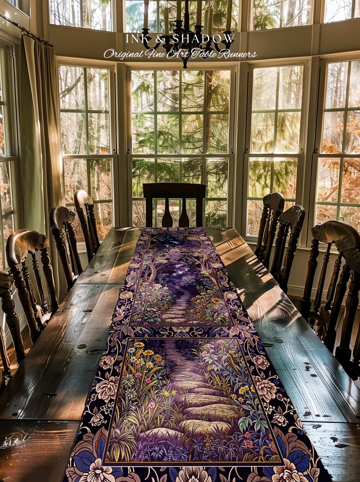 Magical Woodland Mushroom Table Runner | Fairytale Theme Woodland Botanical Aesthetic Whimsical Home Decor Dining Room Housewarming Gift |