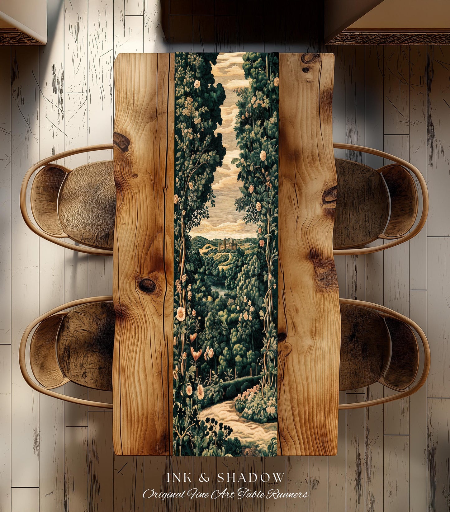 Rosy Forestcore Table Runner | Woodland Castle Dreamy Ethereal Dining Room Aesthetic Princess Housewarming Gift Woodland Medieval Botanical