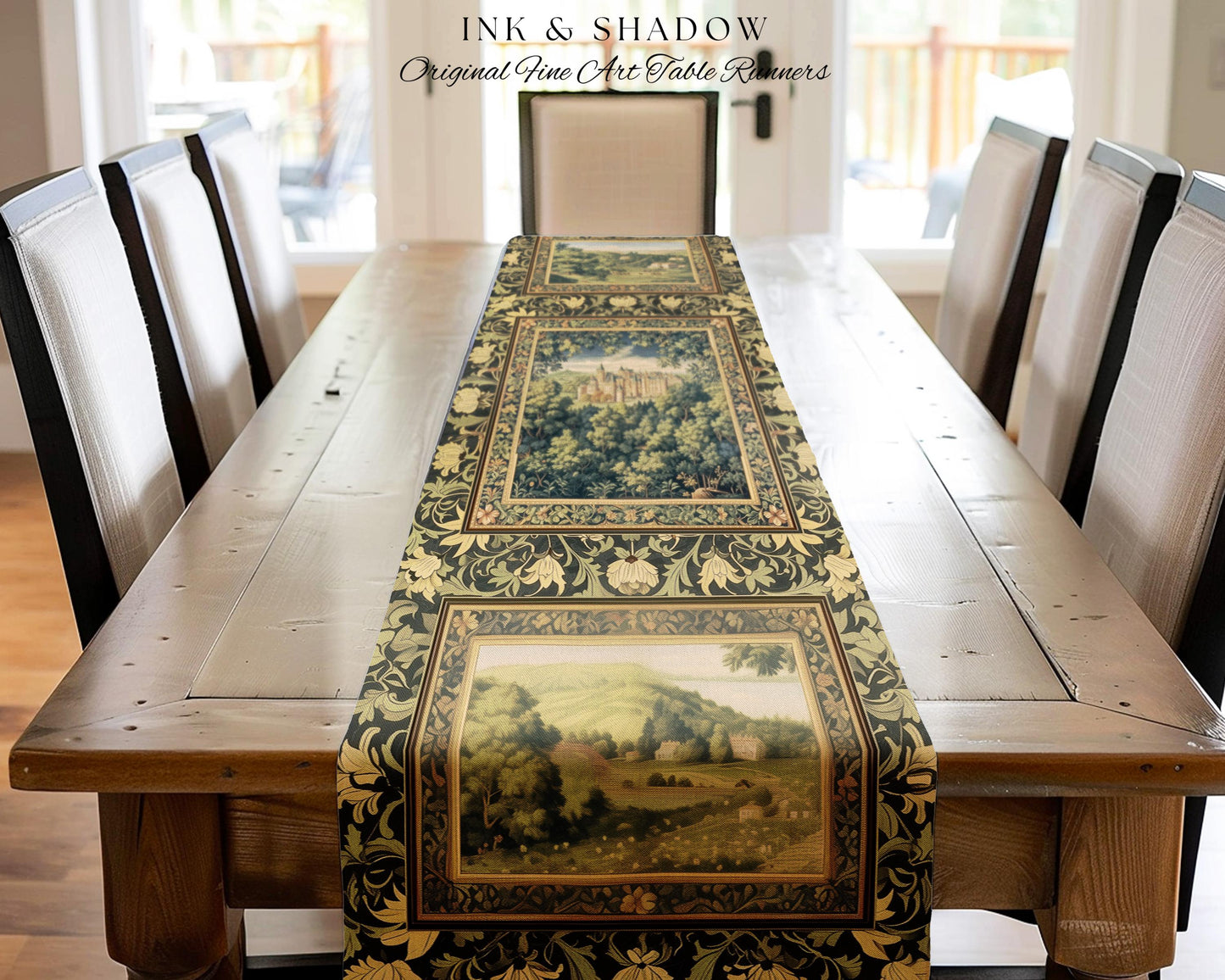 Ethereal Fairytale Fantasy Castle Table Runner | Dark Academia Woodland Folklore Princess Aesthetic Magical Landscape Forestcore Romantic |